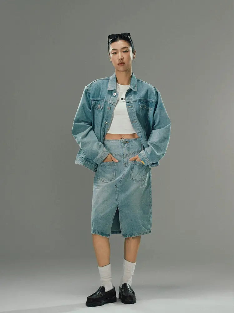 Text Embroidered Denim Jacket - CHINASQUAD