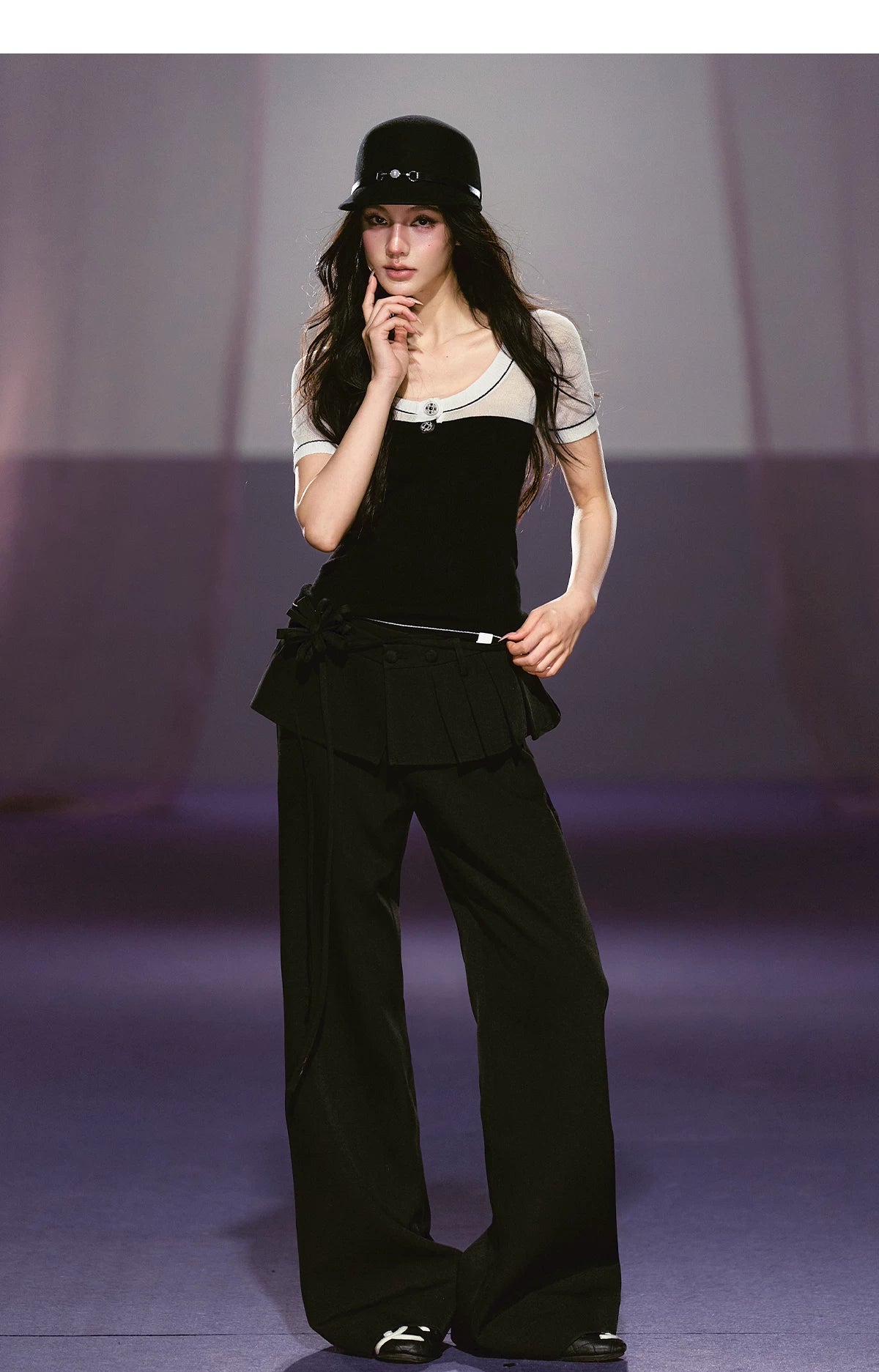 Pleated Faux-Layer Tailored Straight-Leg Trousers