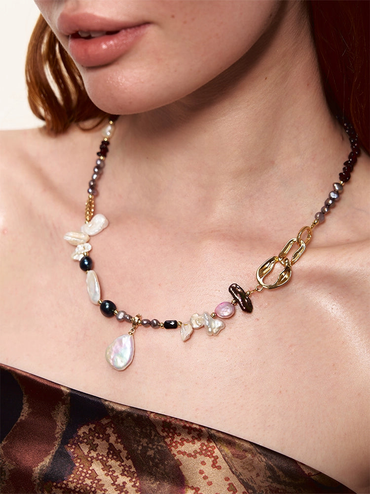 Vintage Gold Garnet Red Baroque Pearl Necklace - CHINASQUAD