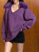 Removable Fur Collar Tweed V-neck Blouse - CHINASQUAD