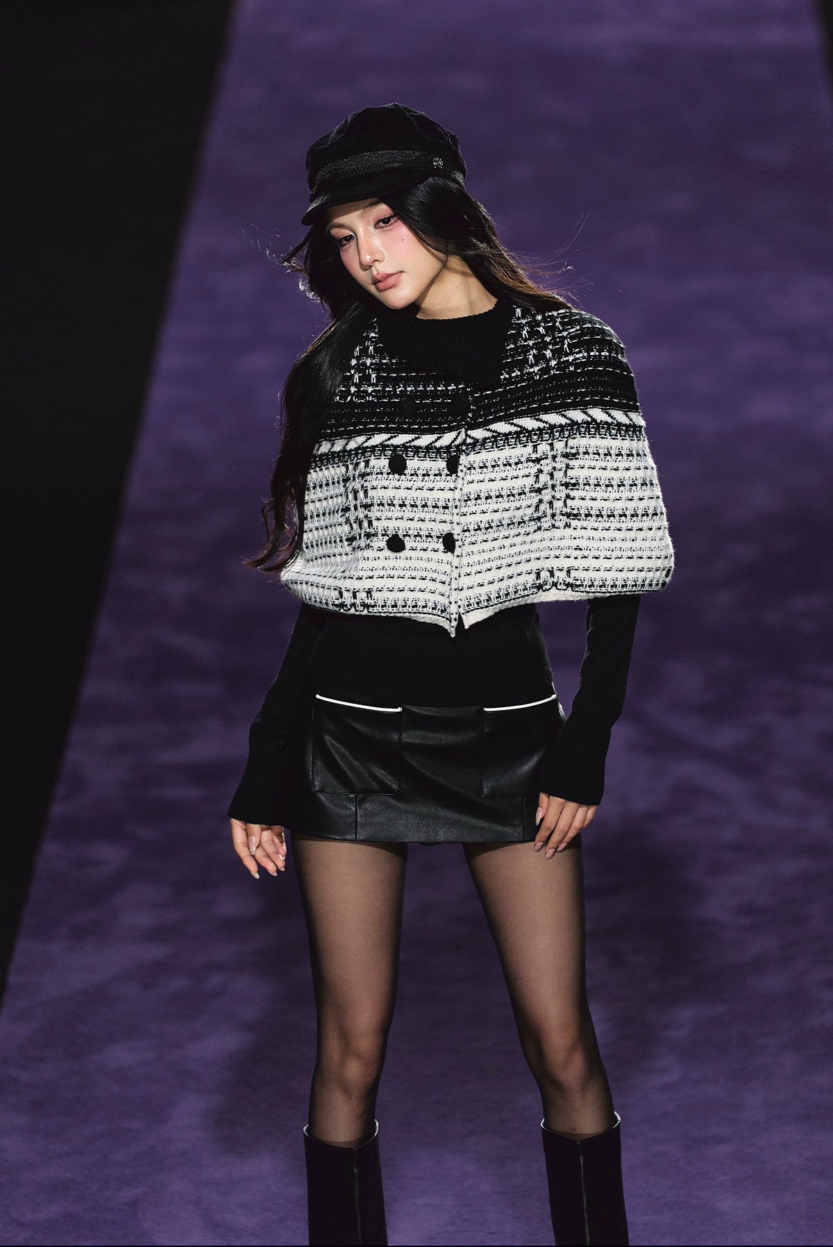 Tweed-Inspired Knit Cape & Crewneck Set