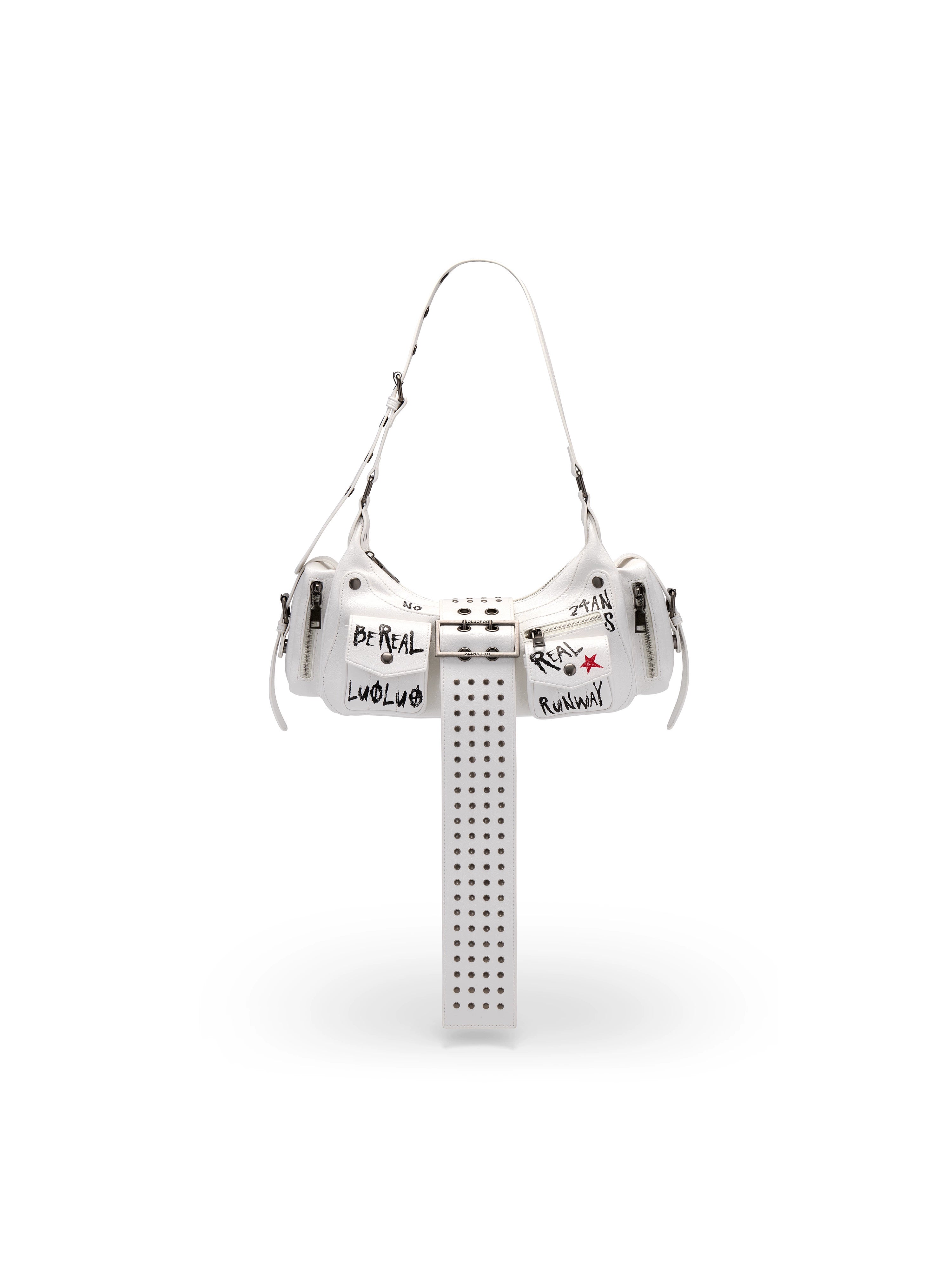 Graffiti-Print PU Cracked-Leather Bag