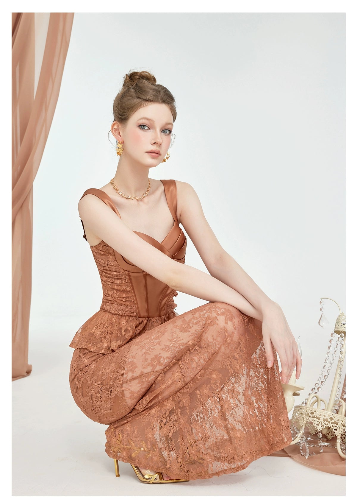 Lace Satin Boned Two-Piece Set - CHINASQUAD