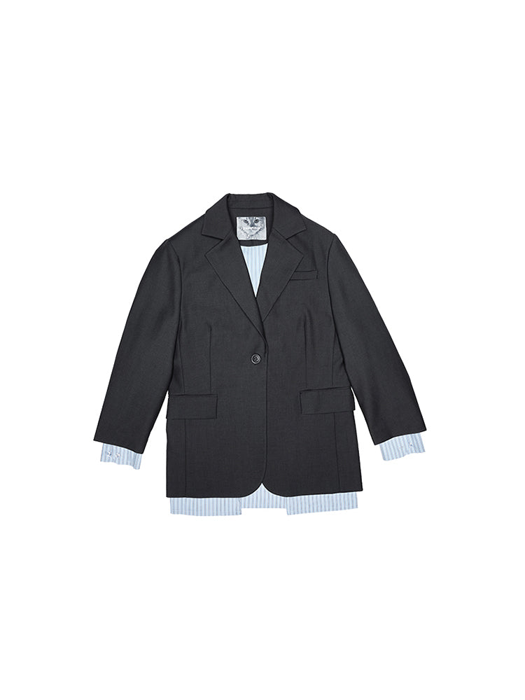 Oversized Gray Blazer Jacket - CHINASQUAD