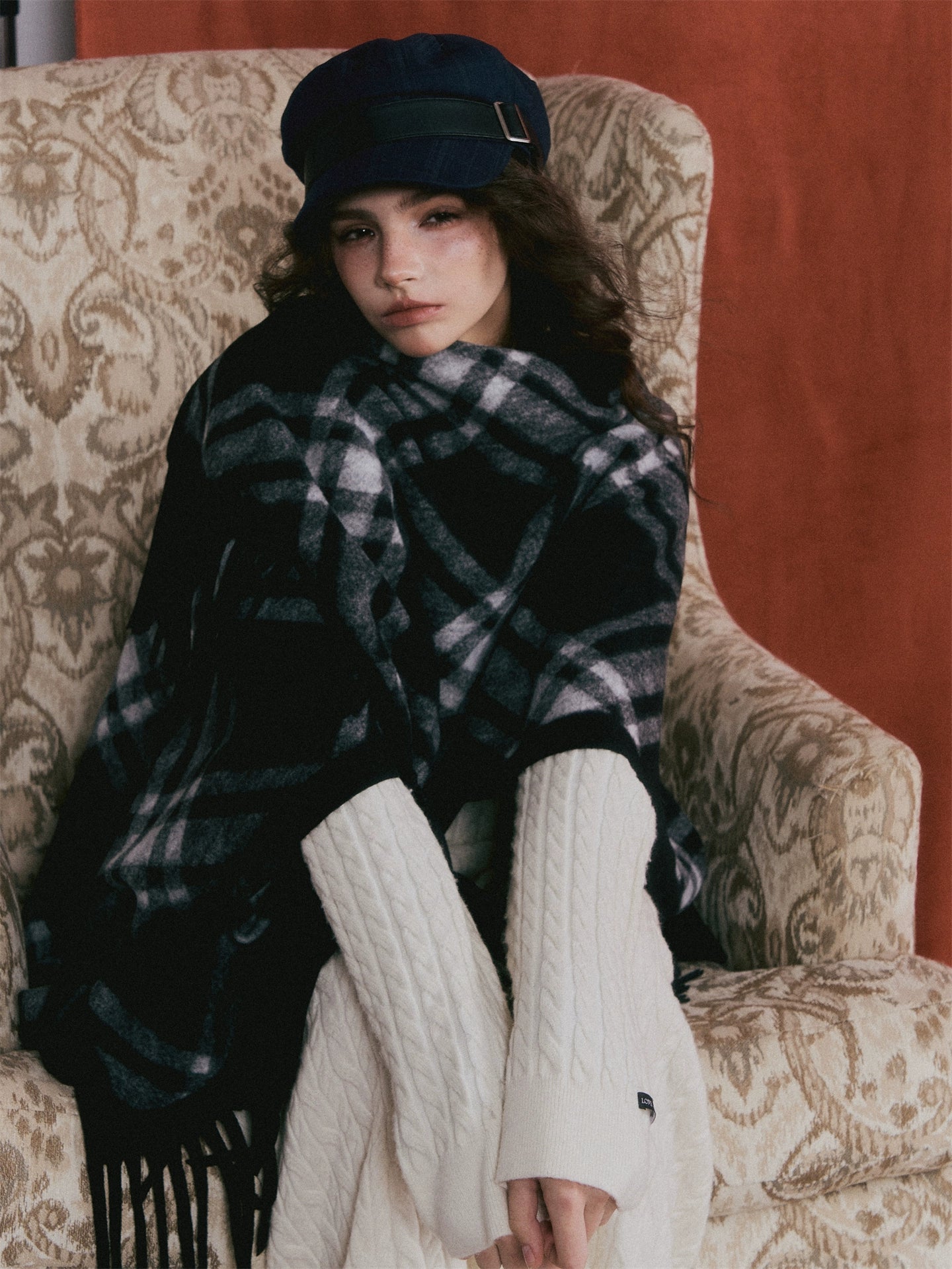 Vintage Plaid Tassel Cape Scarf