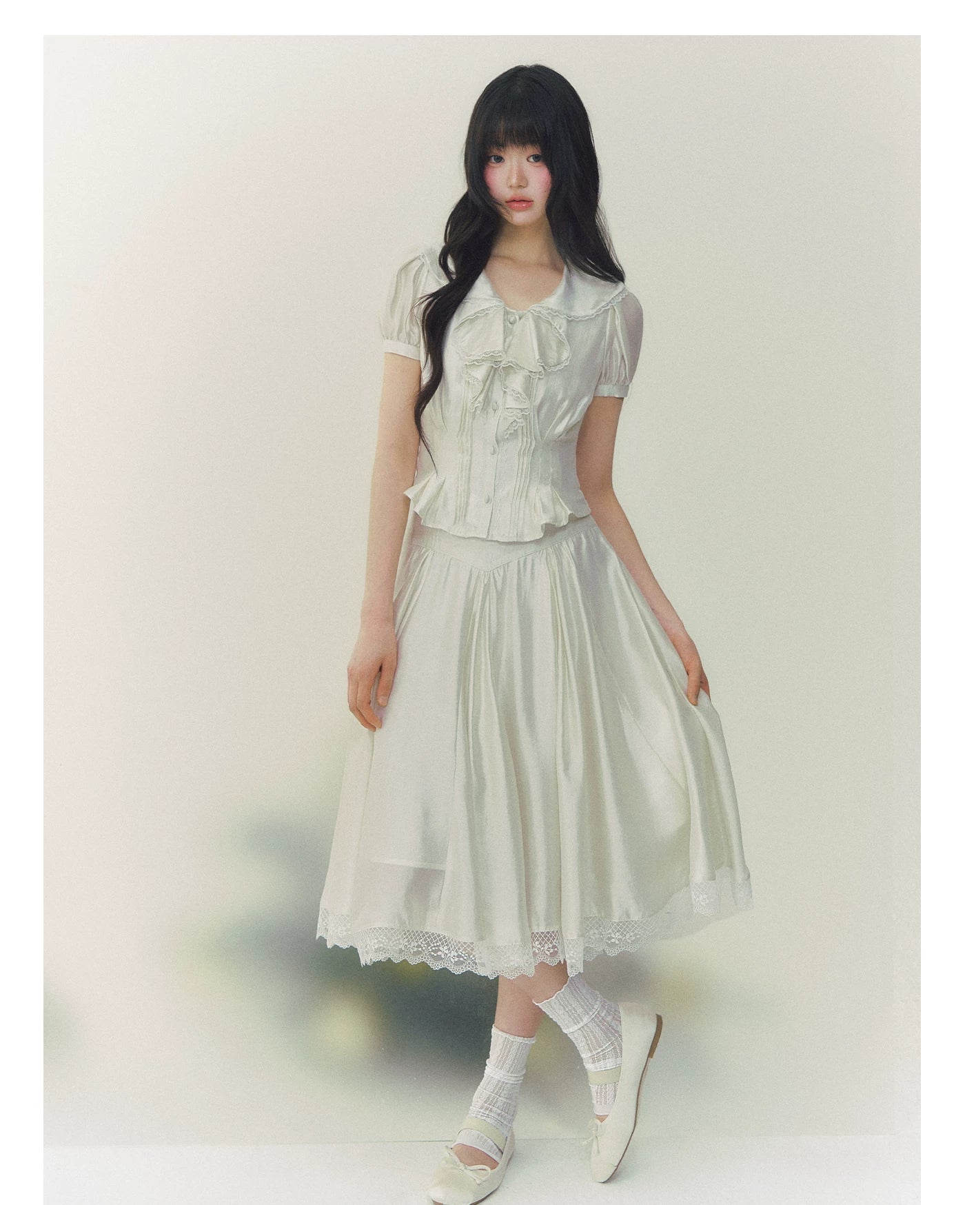 White Tulip Shirt & Midi Skirt Set