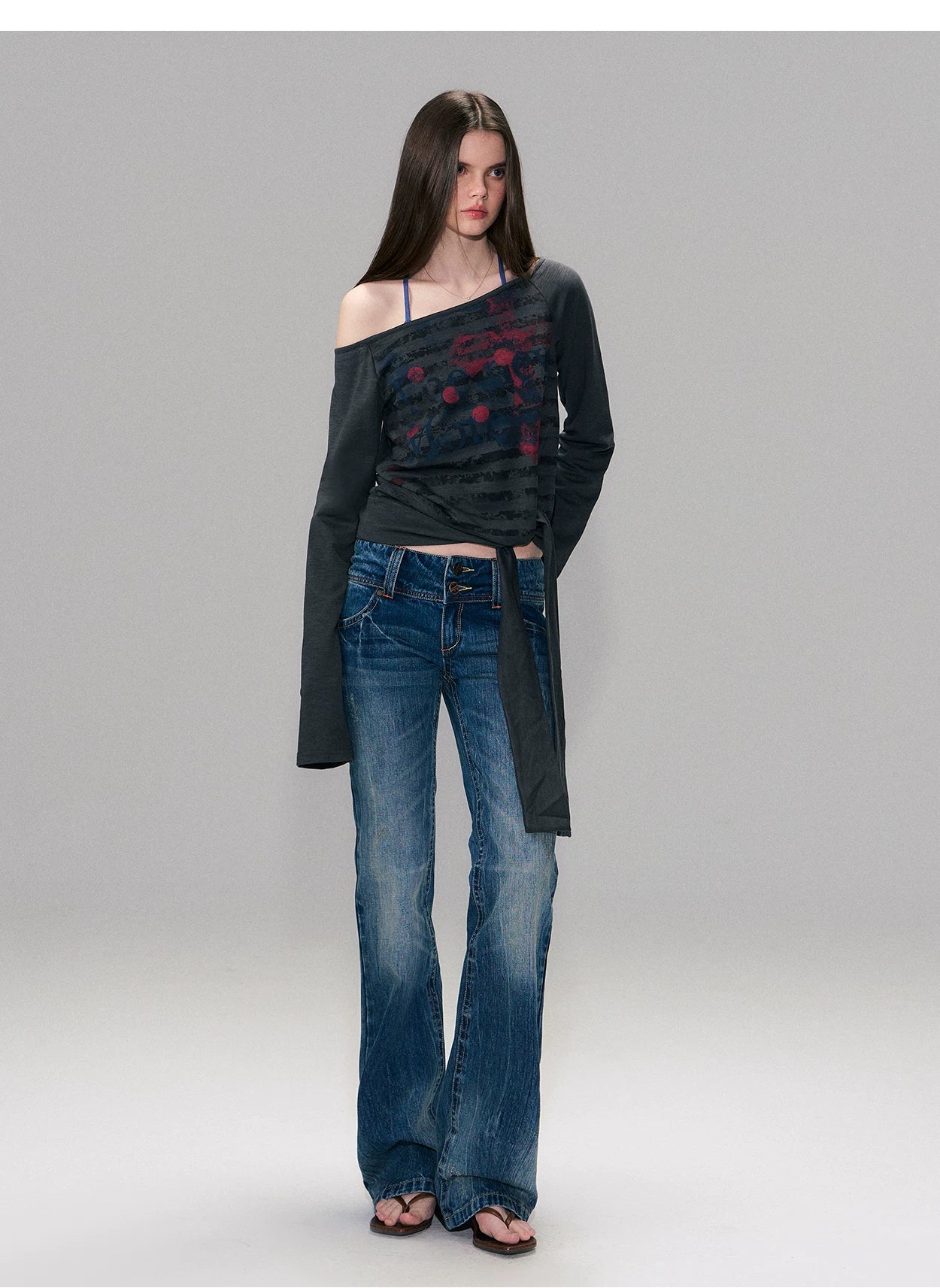 Hand-Dyed Low-Rise Slim Flared Jeans