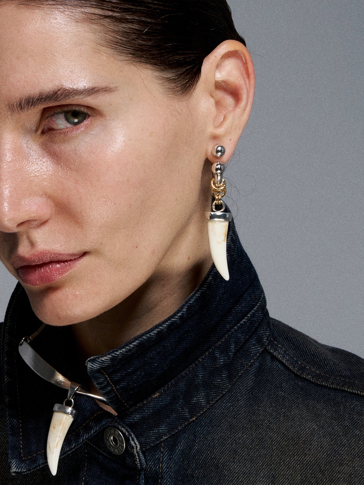 Silver Reconstructed Vintage Fang Bone Hoop Earrings