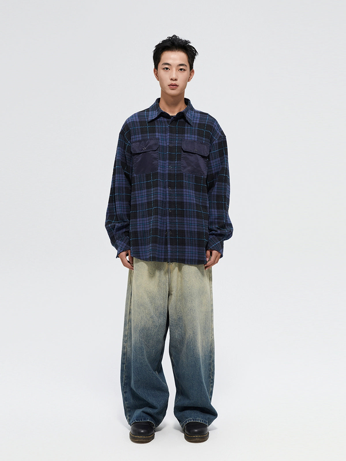 Purple Plaid French Flannel Long-Sleeve Shirt - CHINASQUAD