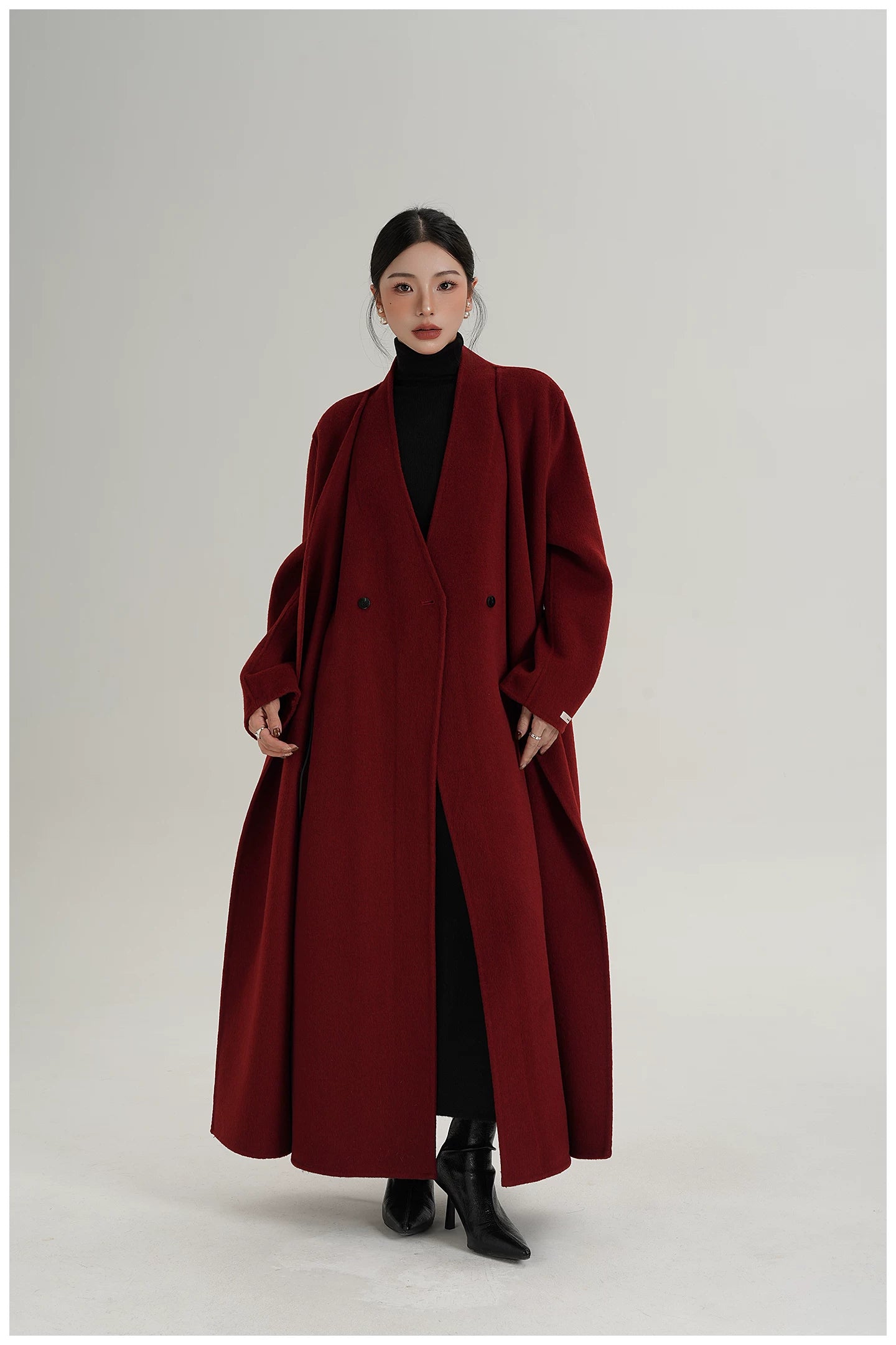 Elegant Double-Faced Wool Long Coat