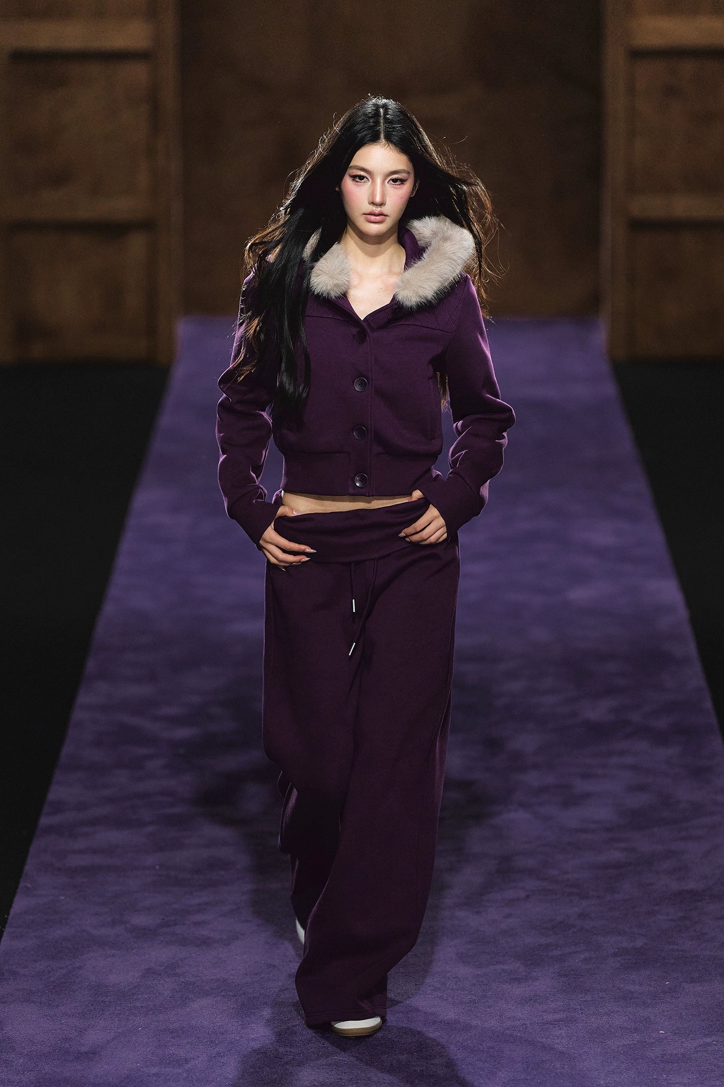 Faux Fur Hooded Cropped Hoodie & Jogger Set