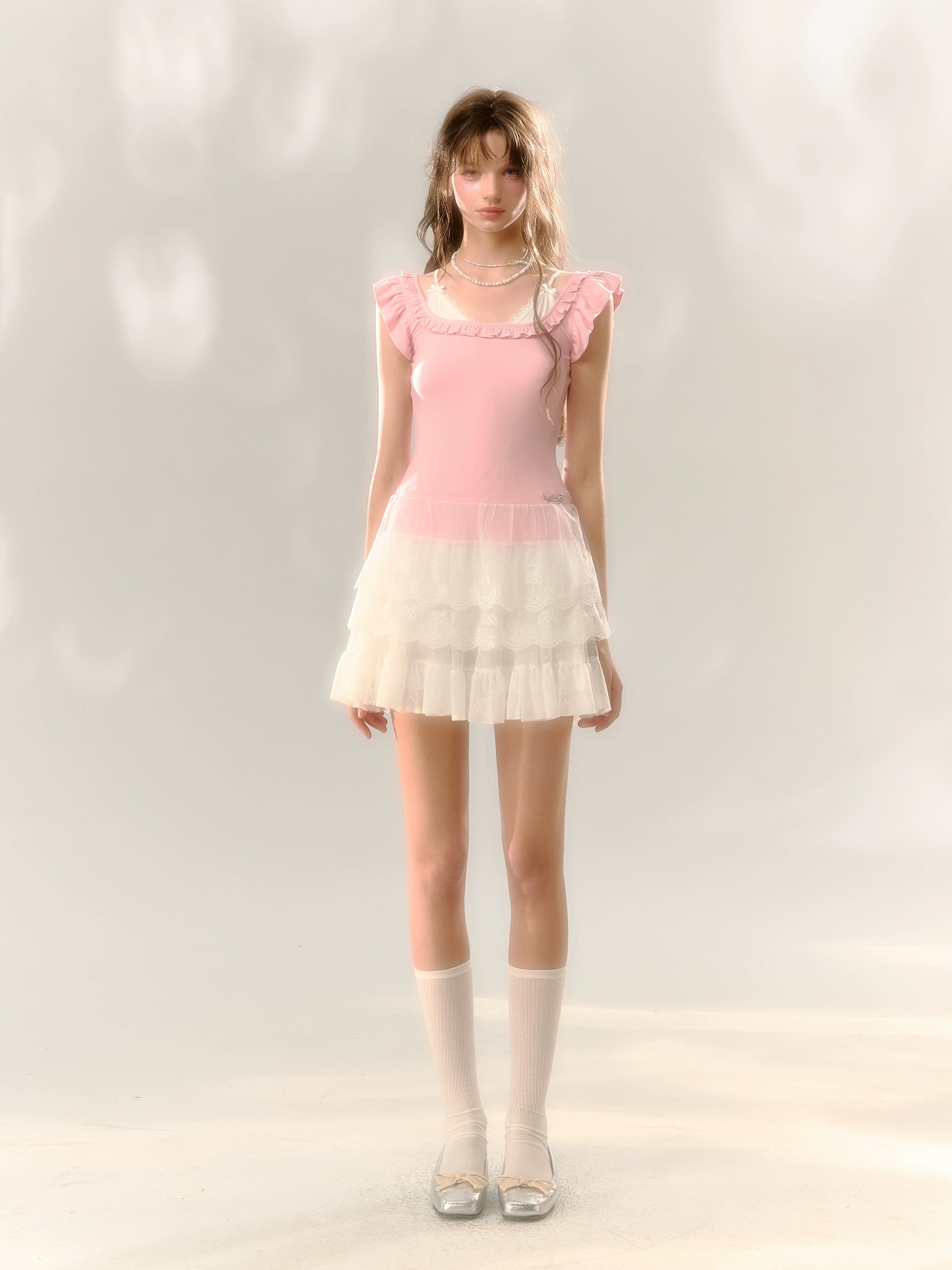 Blue & Pink Lace Trim T-shirt - CHINASQUAD