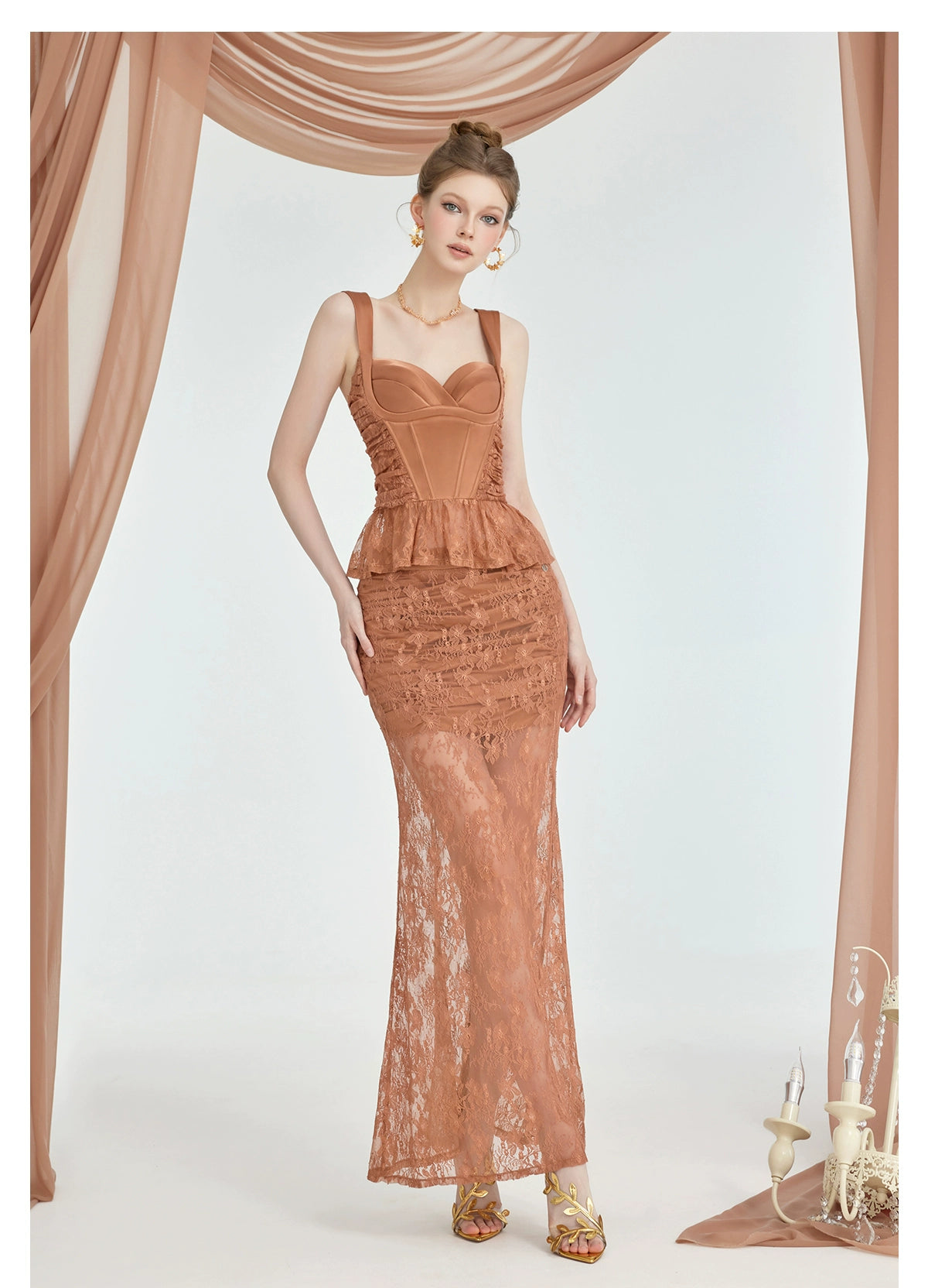 Lace Satin Boned Two-Piece Set - CHINASQUAD