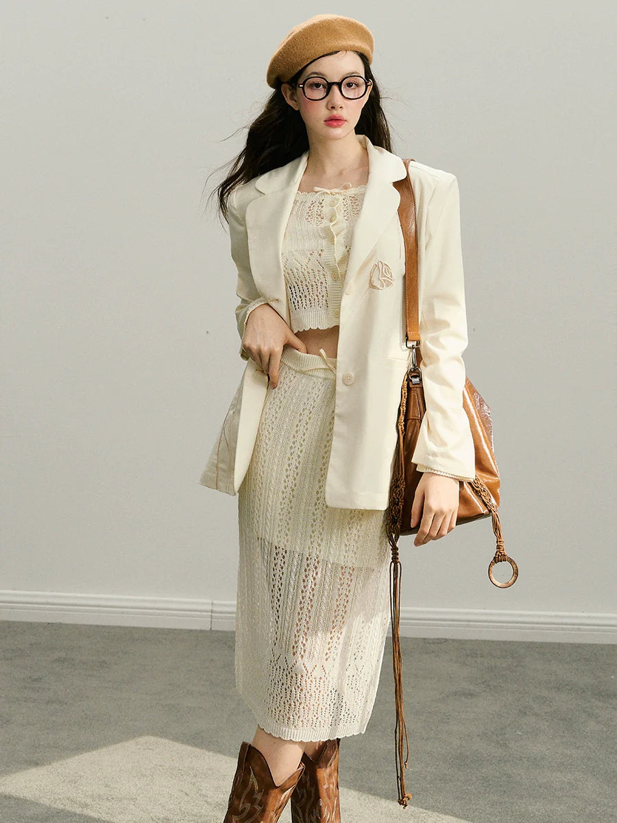 Black & White Embroidered Hollow Out Skirt - CHINASQUAD