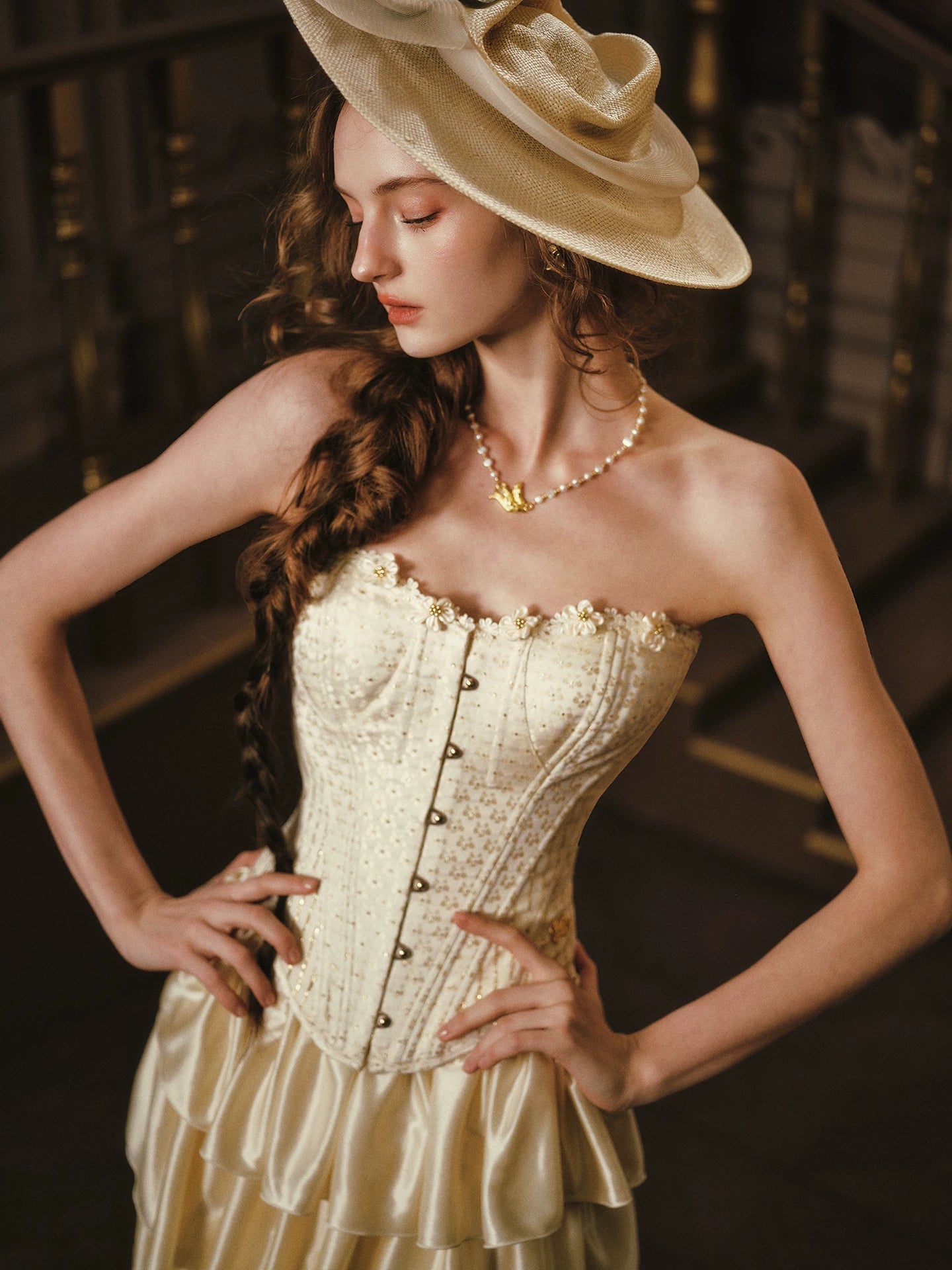 Golden Hour French Strapless Corset Top & Tiered Skirt Set