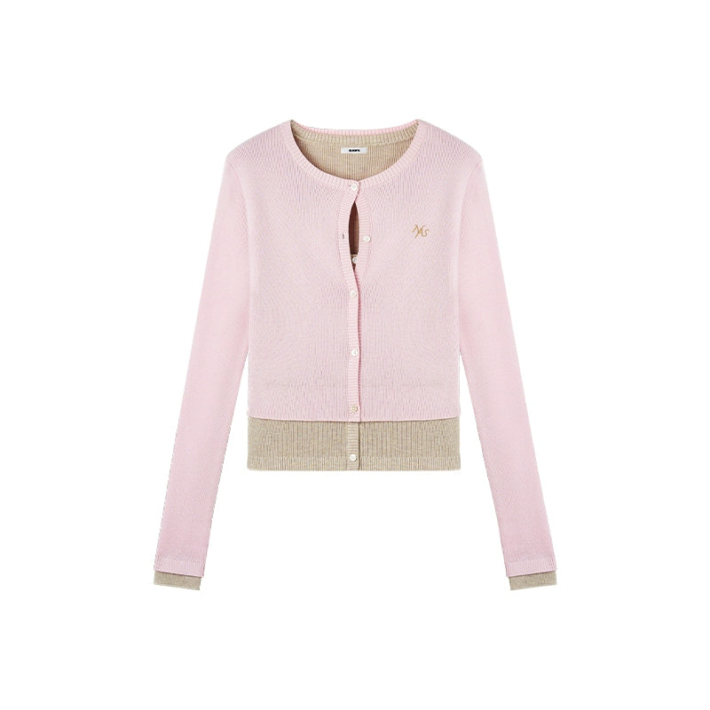 Lugano Wool Blend Contrast Layered Knit Cardigan