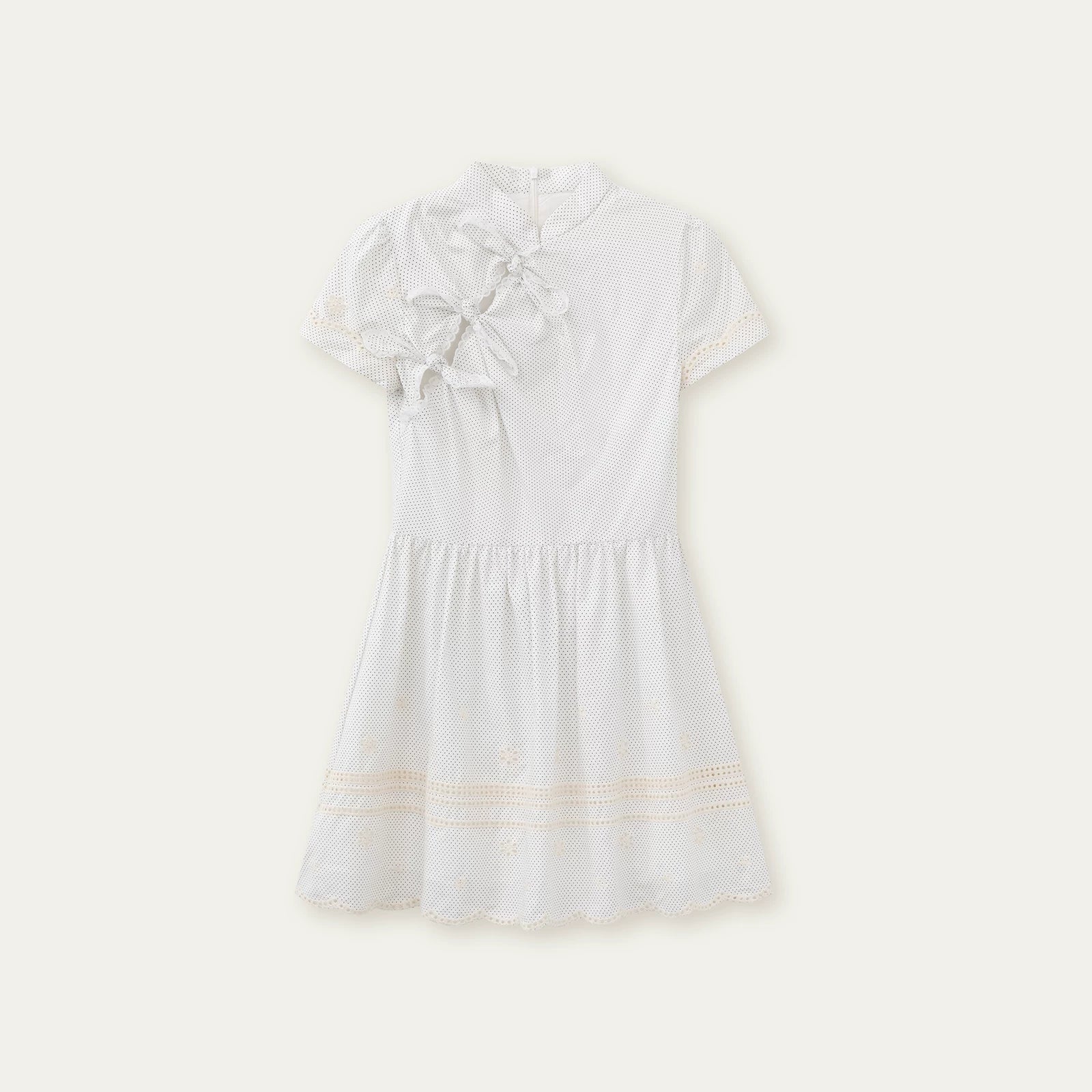 Polka Dot Embroidered Bow Cheongsam Dress