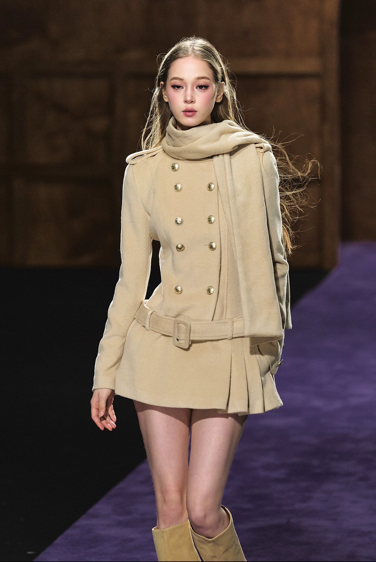 Wool-Blend Scarf Collar Double-Breasted Dress