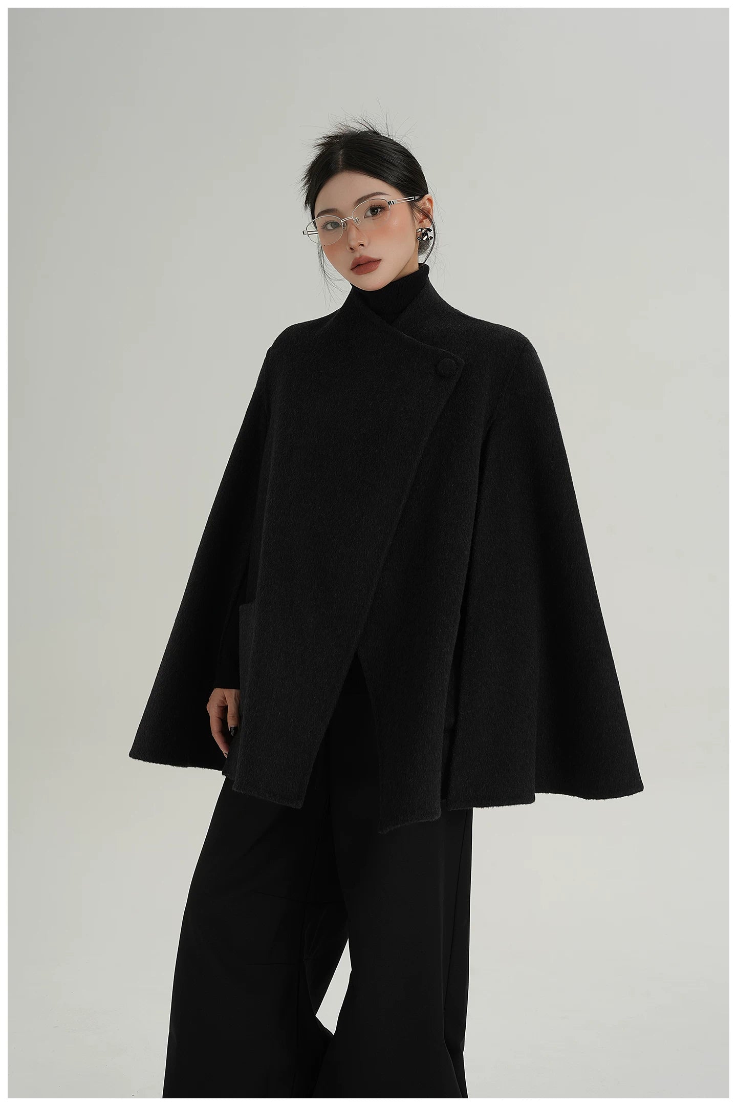 A-Line Cape-Style Double-Faced Wool Jacket