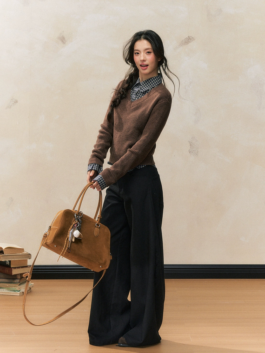 Academy Style Brown Sweater & Check Shirt - CHINASQUAD