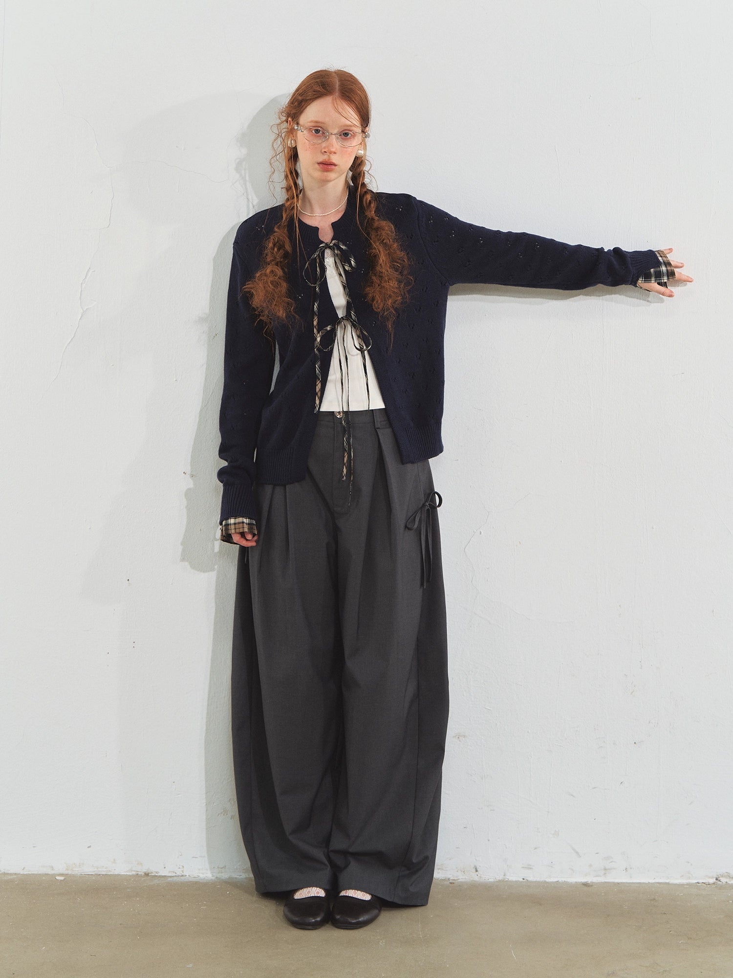 Vintage Plaid Tie-Front Cardigan - CHINASQUAD