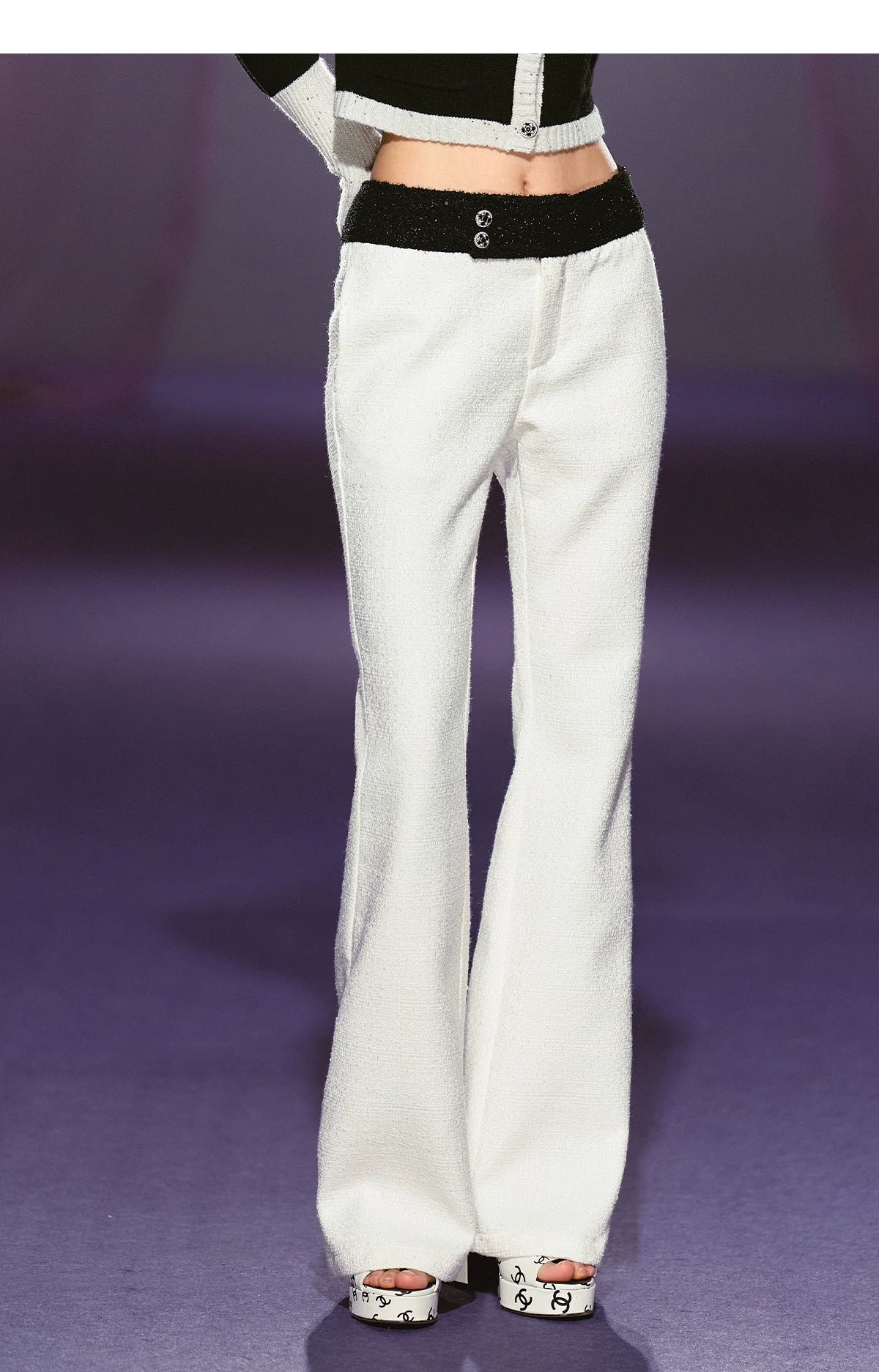 Wide-Waist Subtle Flared Tailored Trousers