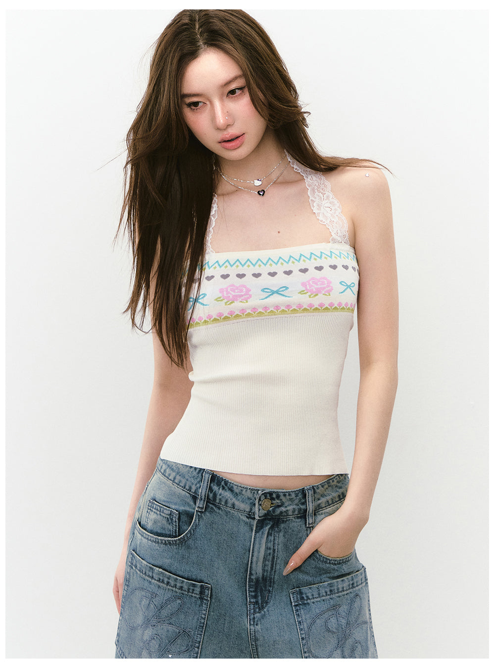 Floral Lace Off-Shoulder Bustier Vest - CHINASQUAD