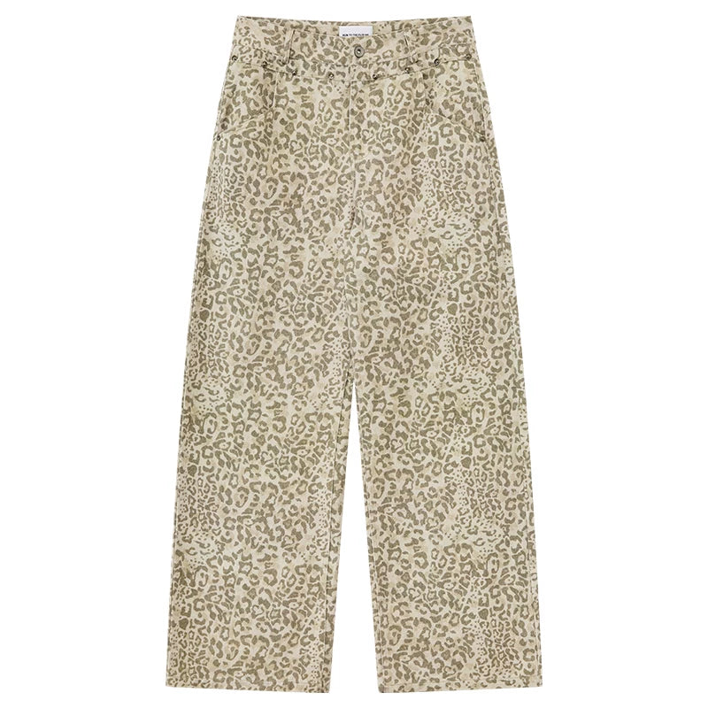 Vintage Studded Leopard Straight-Leg Trousers