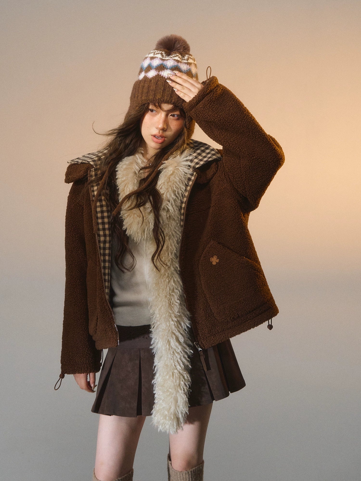 Reversible Plaid Fleece Patchwork Jacket