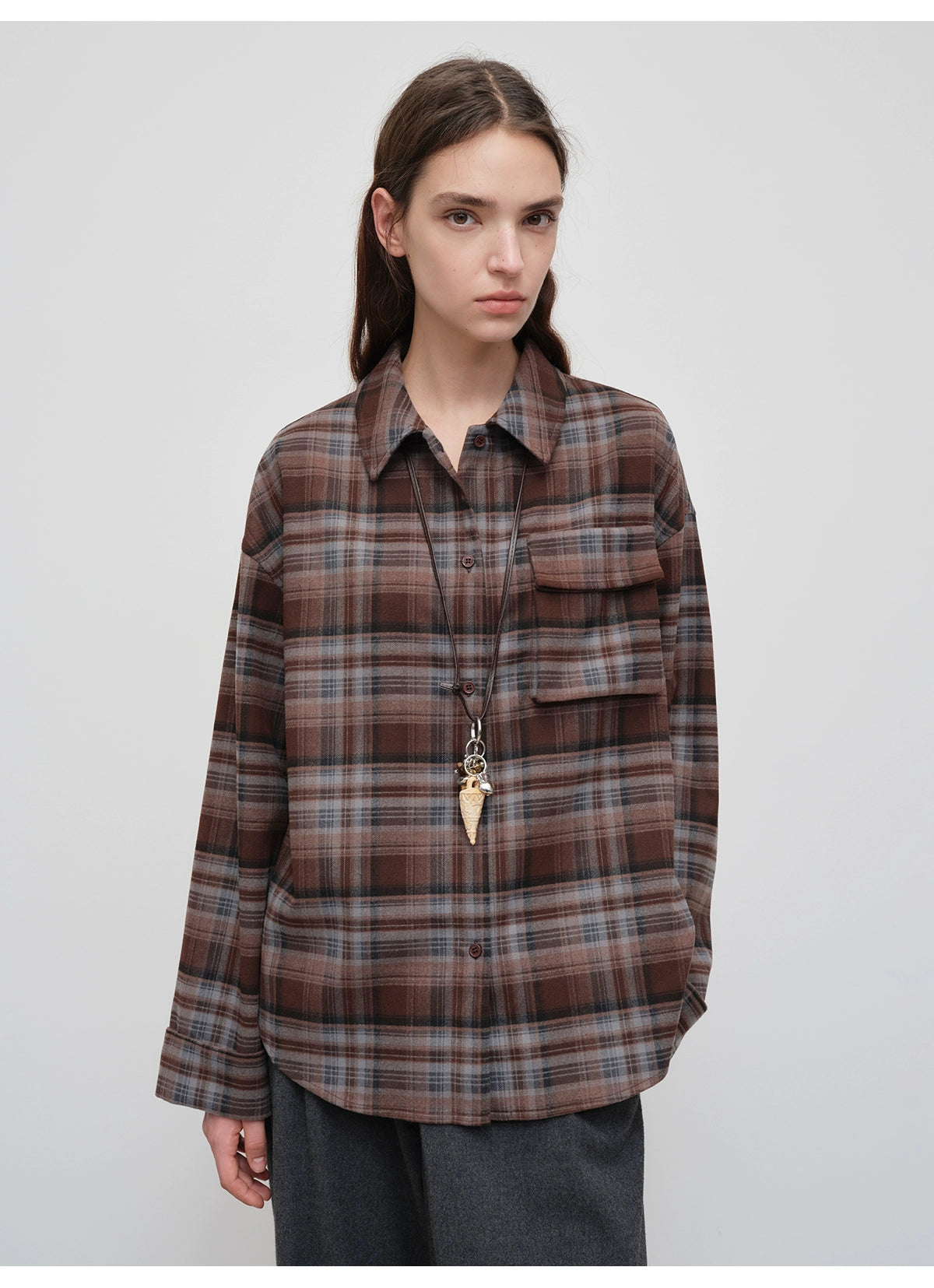 Vintage Purple-Brown Plaid Brushed Shirt - CHINASQUAD