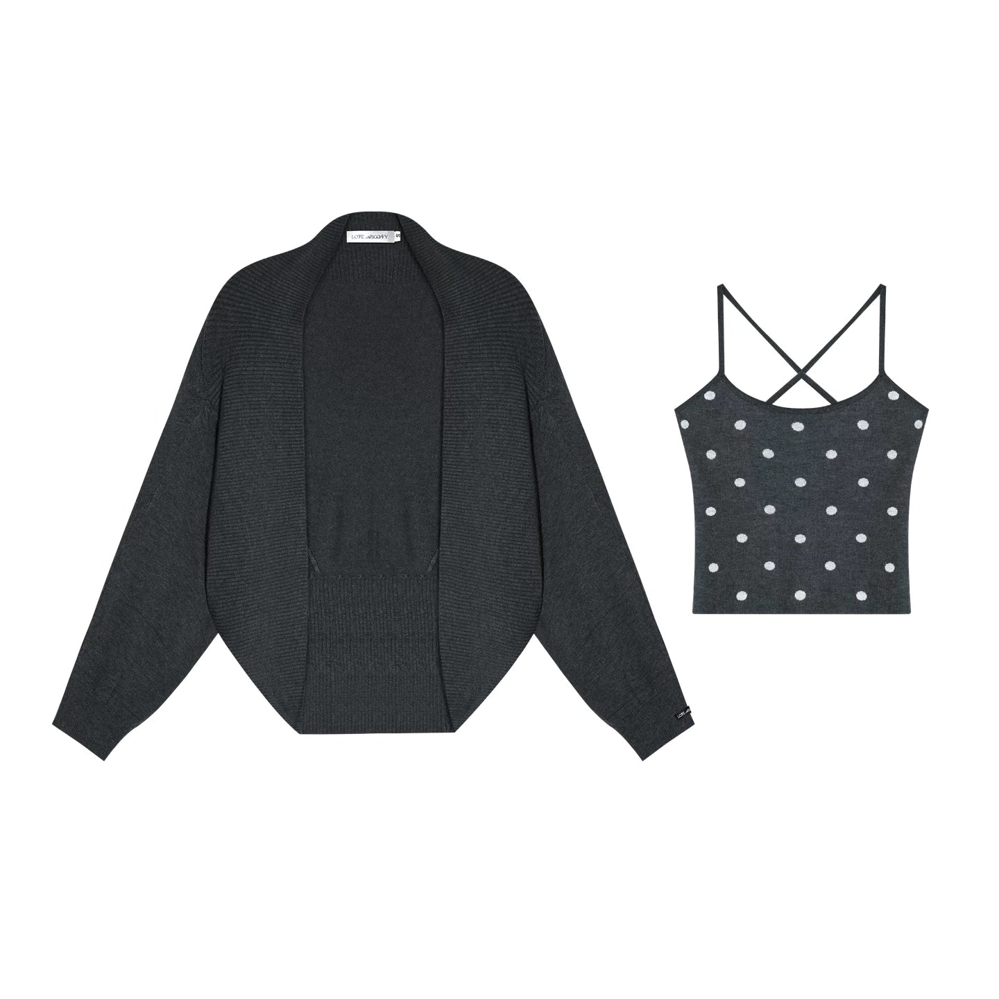 Contrast Polka Dot Cardigan & Cami Set