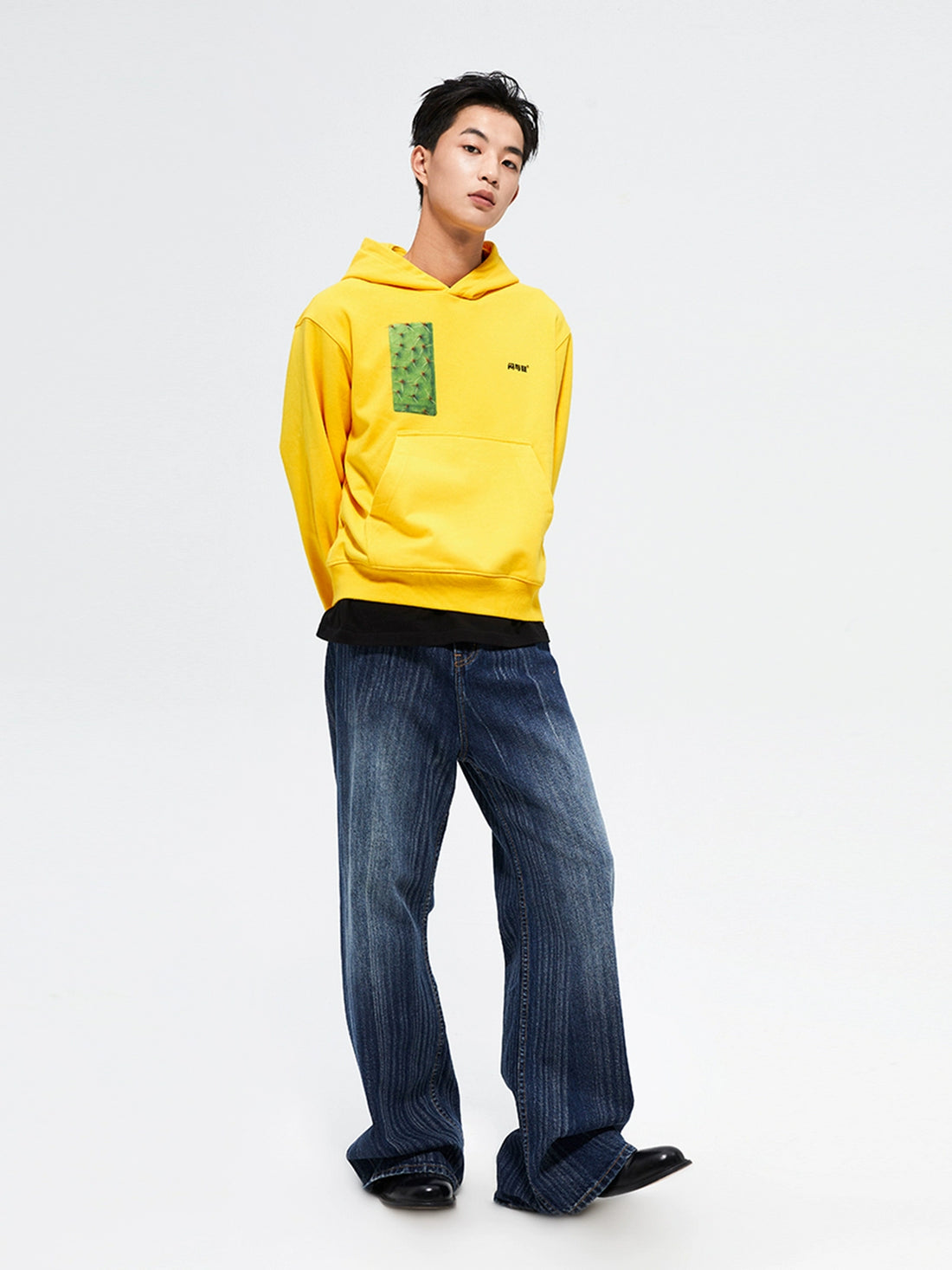 Yellow Reversible Printed Loose Hoodie - CHINASQUAD