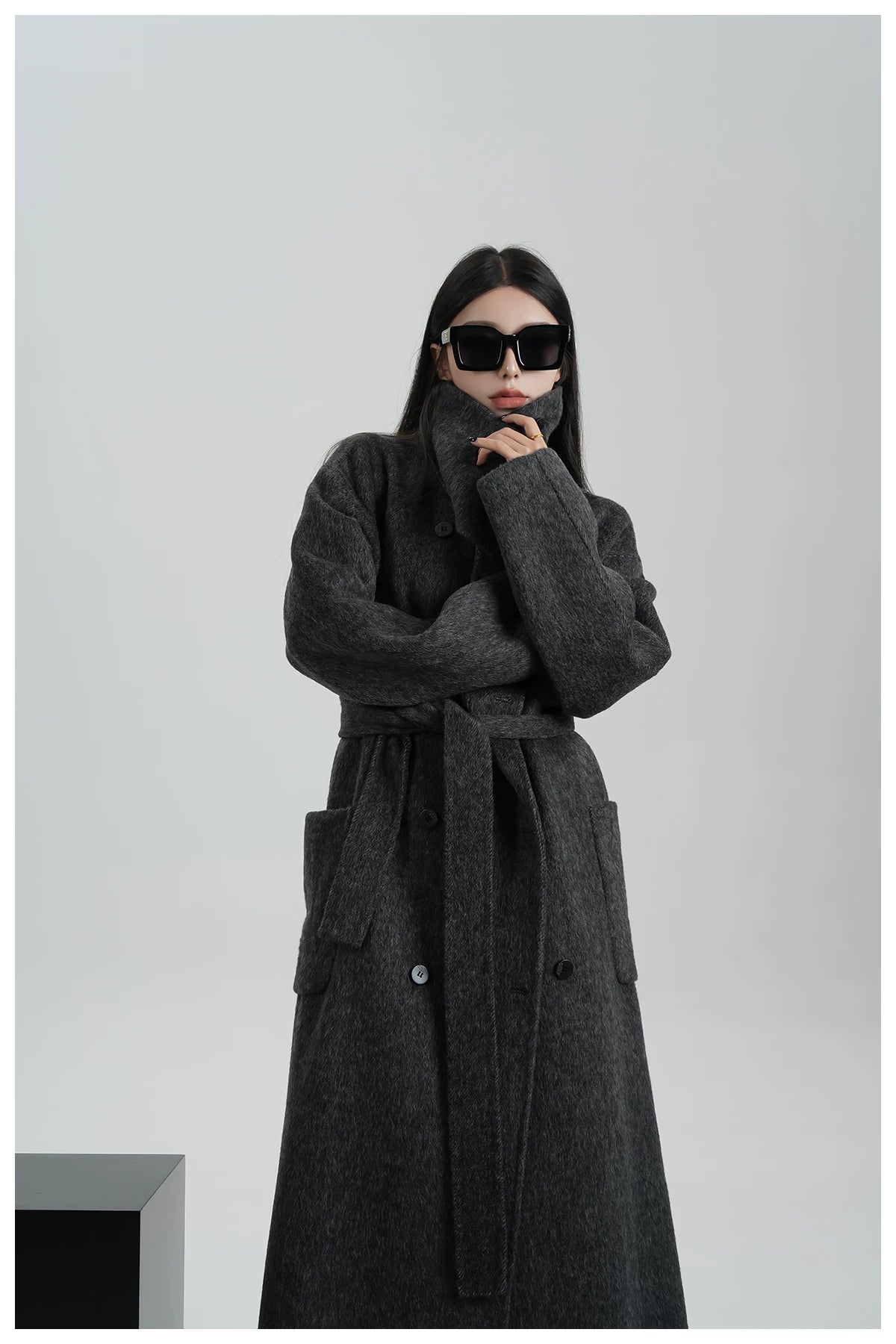 High-Neck Long Wool Coat