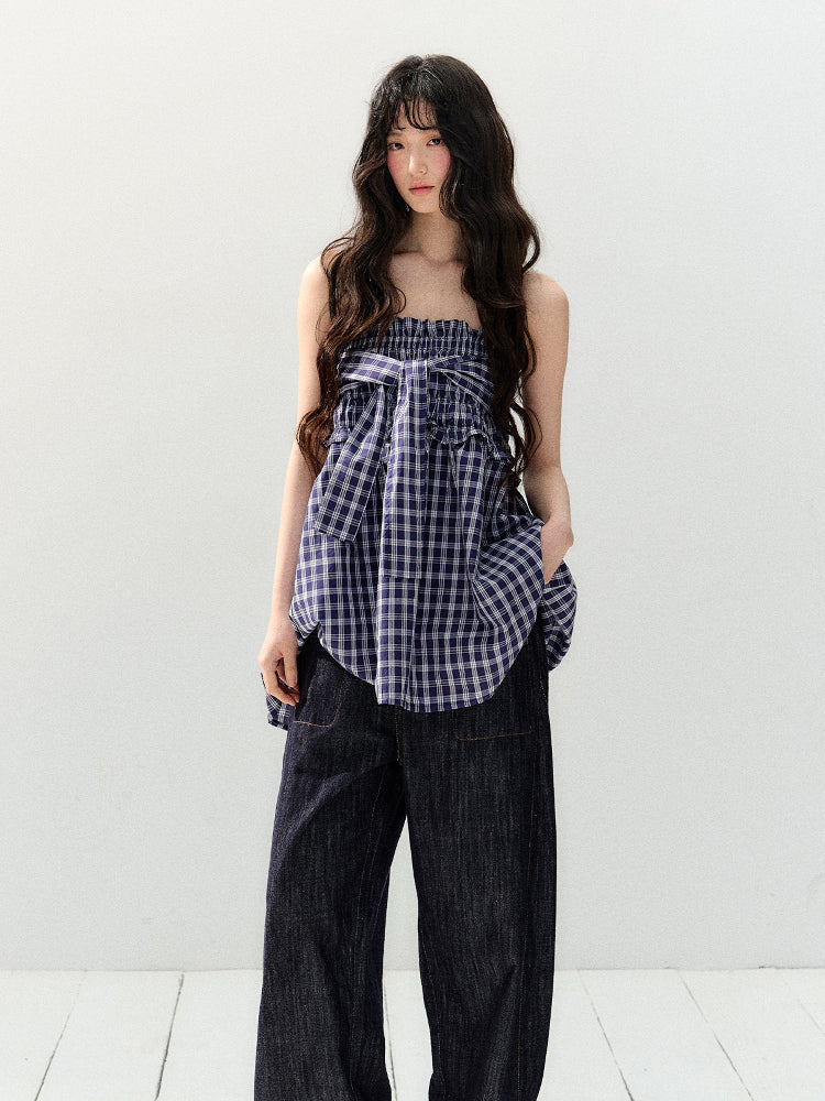 Plaid Strapless Tube Top Dress - CHINASQUAD