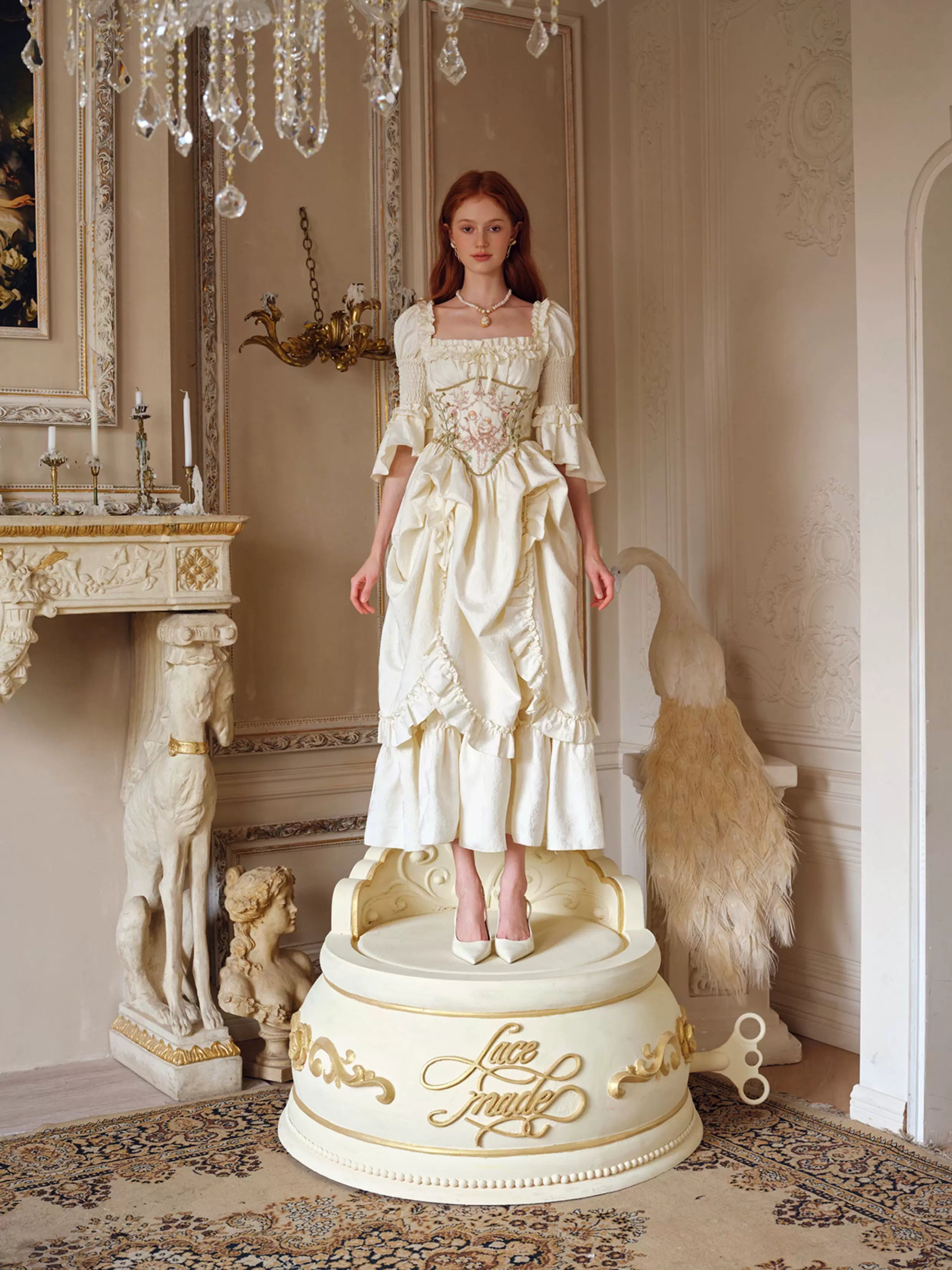 Vintage Court-Style Dress & Waist Belt Set