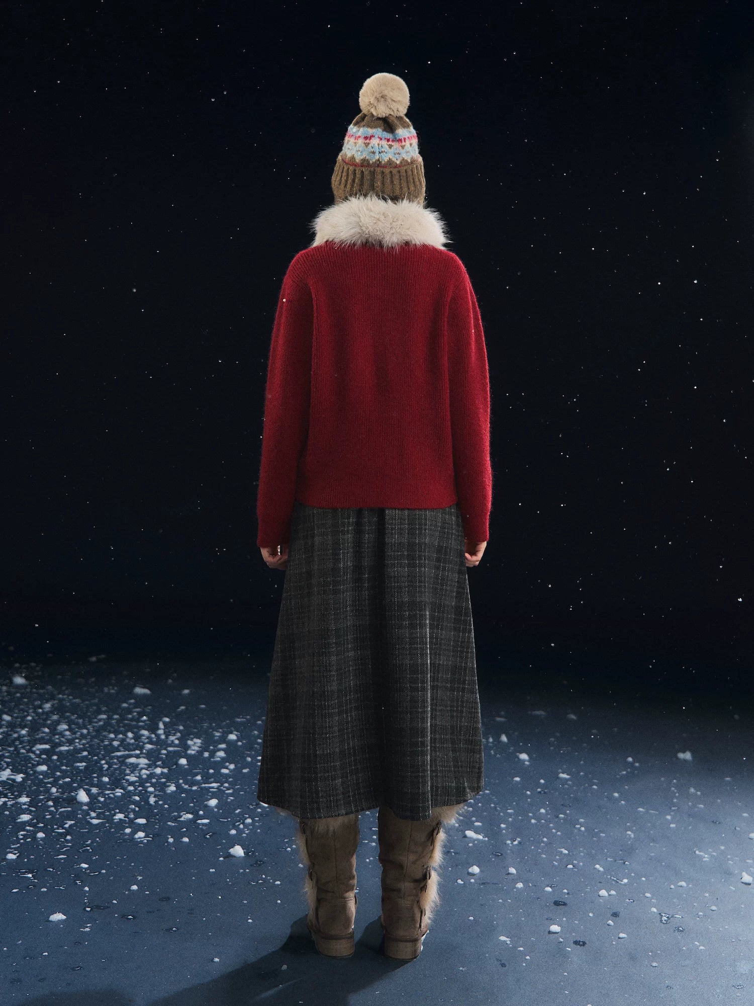 Detachable Fur Collar Ribbed Cardigan