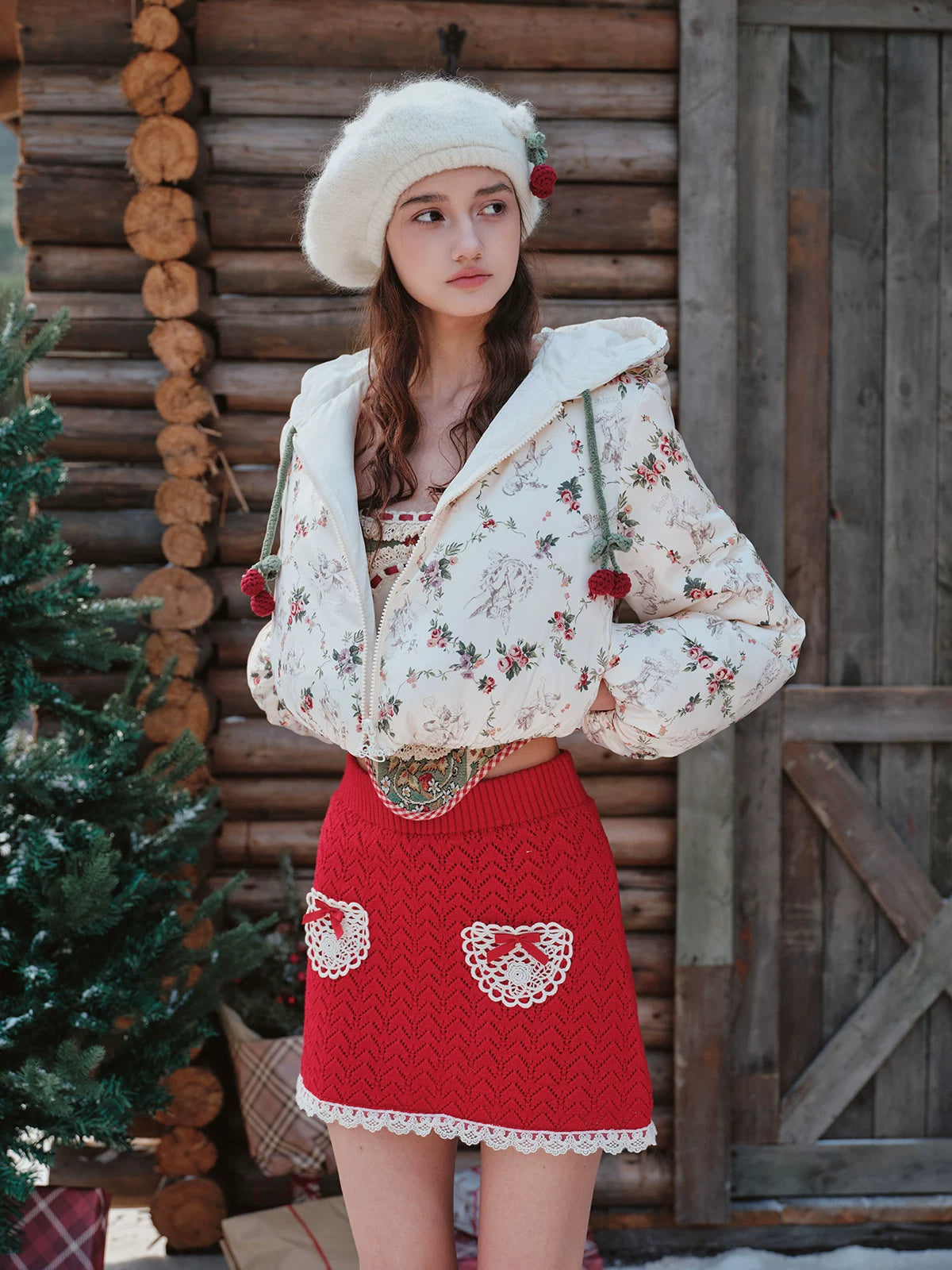 French Playful Quilted Down Dress & Jacket Set