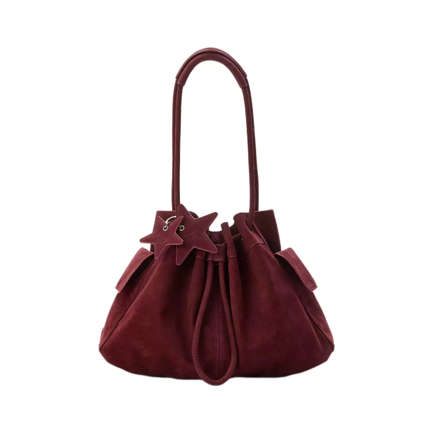 Pebbled Leather Drawstring Cloud Shoulder Bag ECODAY