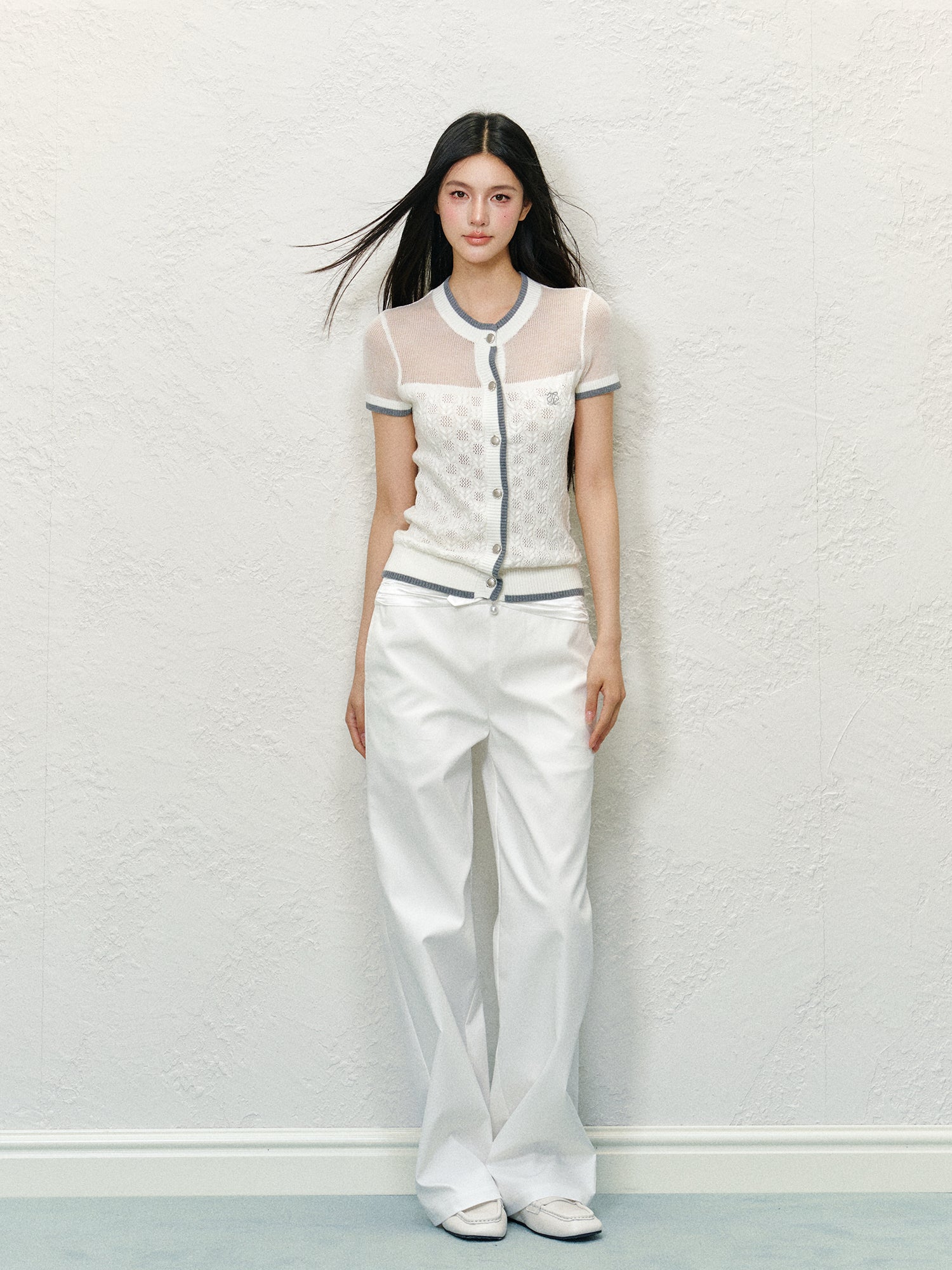 Off-shoulder Round Neck Short Sleeve Knit T-shirt - CHINASQUAD