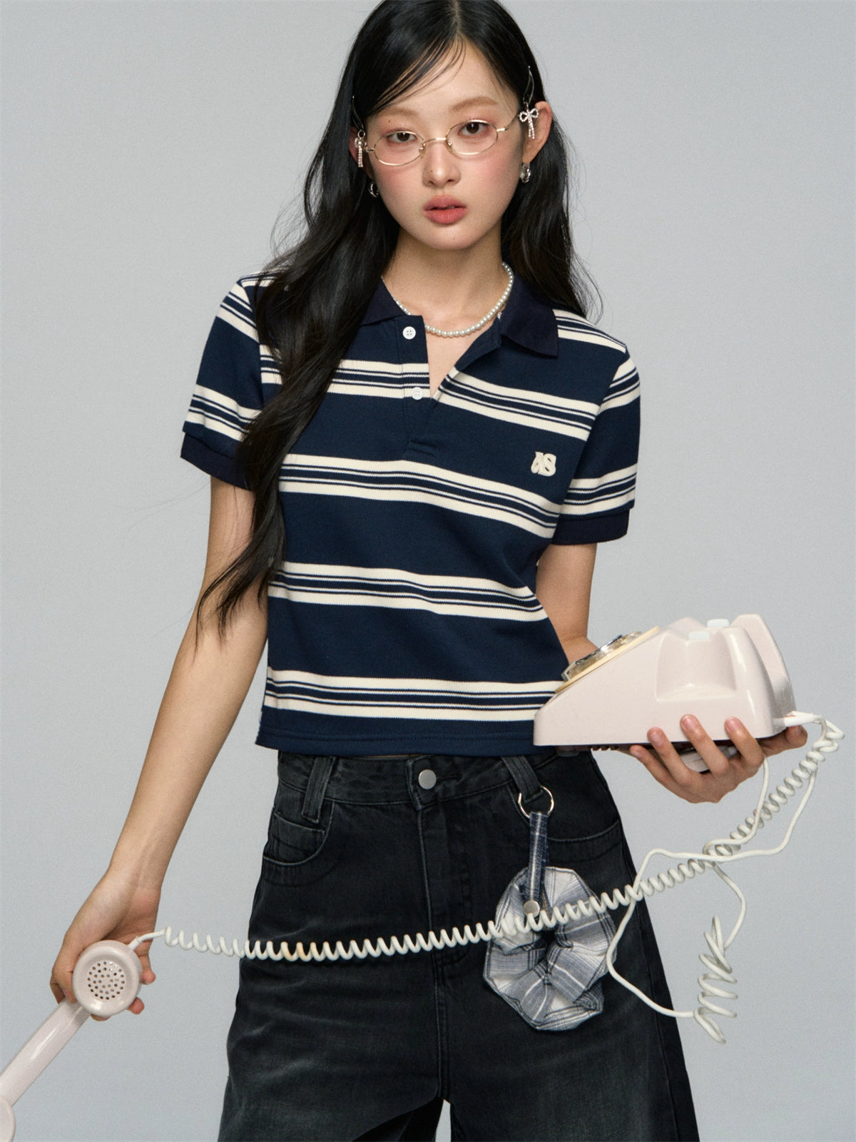 Polo-Collar Striped Color-Blocking T-shirt - CHINASQUAD