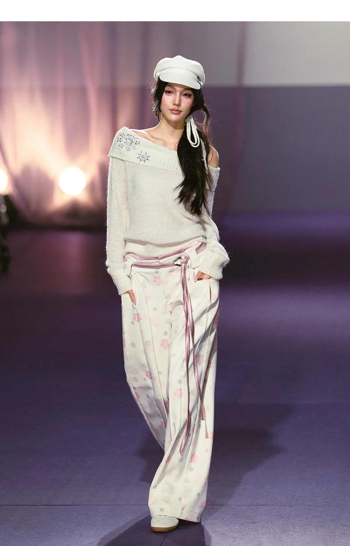 Floral Satin Wide-Leg Tailored Trousers