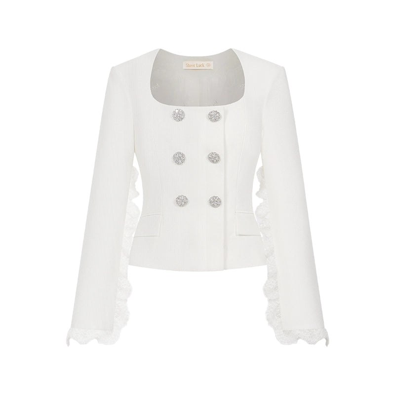 Mirage Vintage Lace-Collar Blazer & Flared Skirt Set - CHINASQUAD