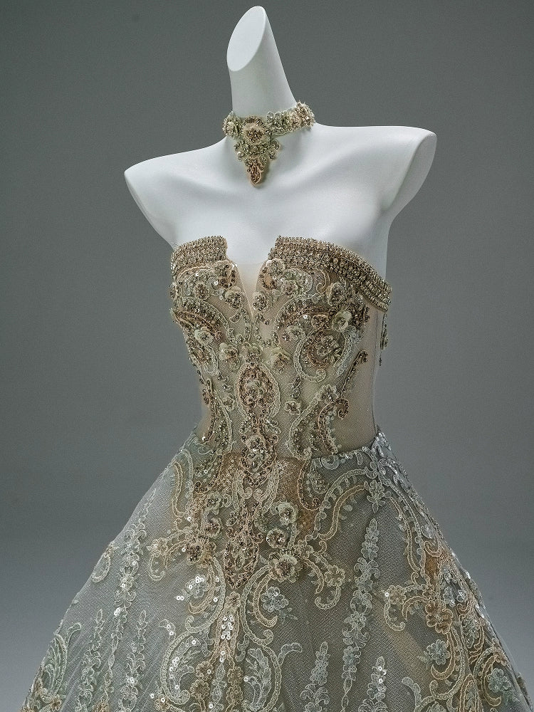 Elegant Apricot Couture Gown