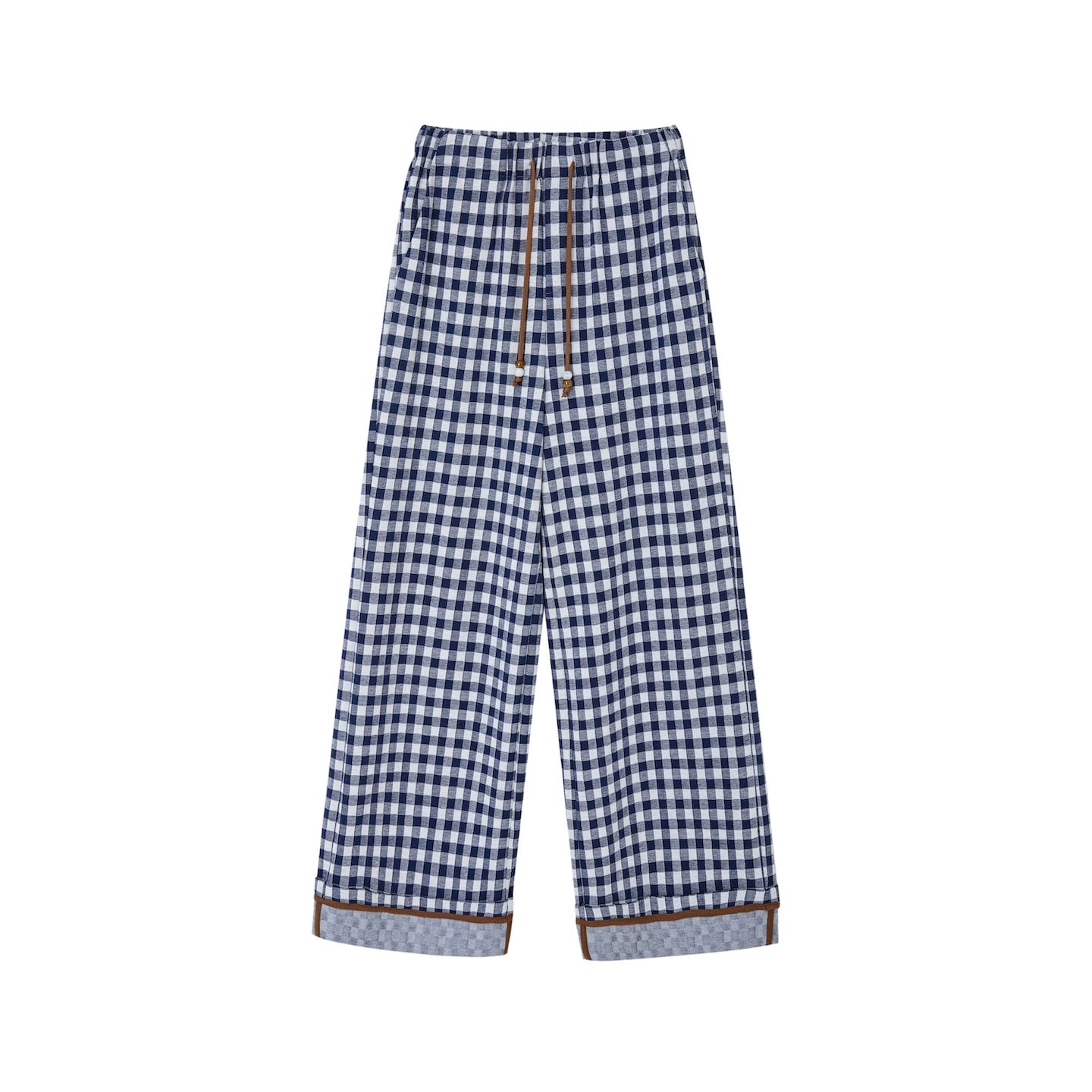 Checkered Cuff Wide‑Leg Pants