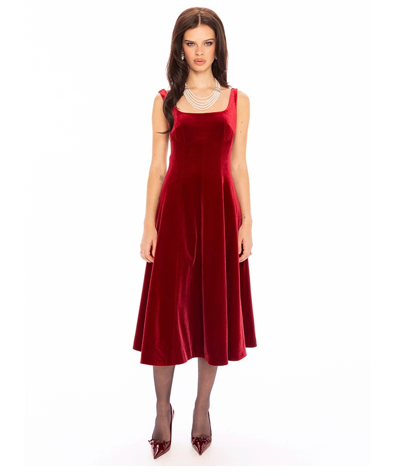 Velvet Strap Fit-and-Flare Mini Dress
