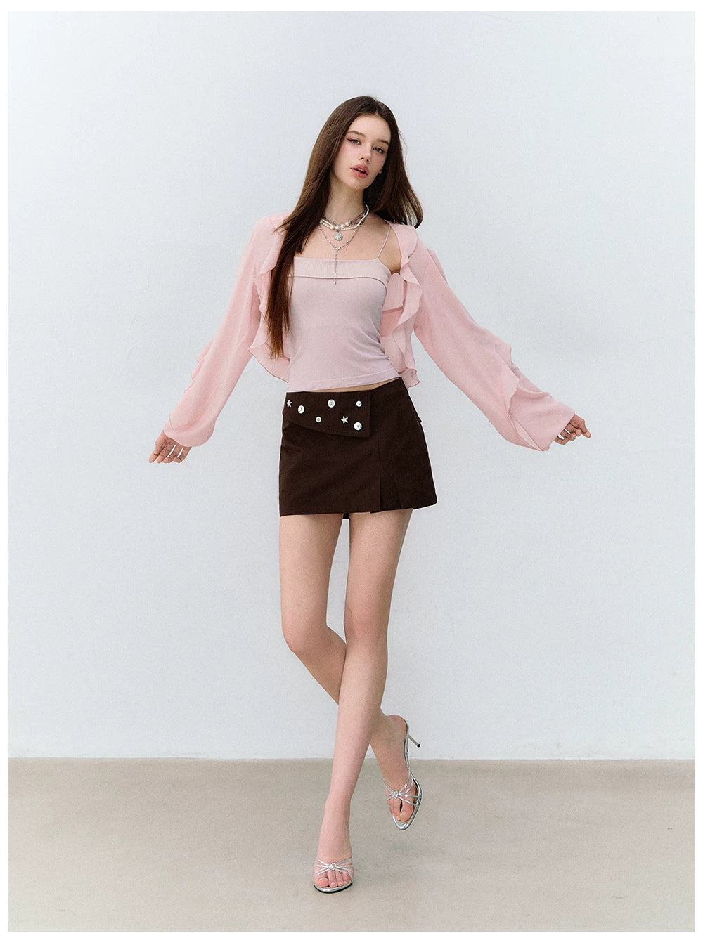 Brown Tone Starburst Asymmetric Skirt