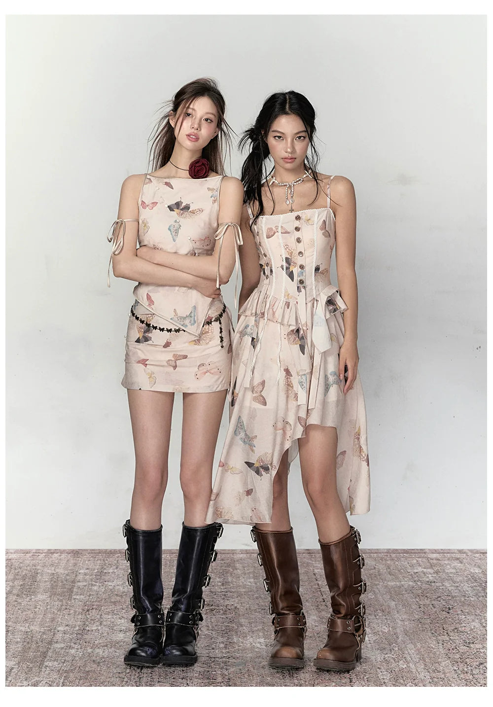 Butterfly Print Irregular Hem Dress - CHINASQUAD
