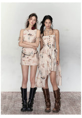 Butterfly Print Irregular Hem Dress - CHINASQUAD