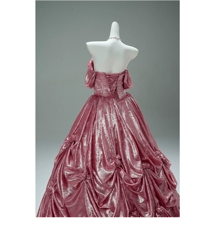 Mali Couture Satin Off-Shoulder Gown with Black Corset