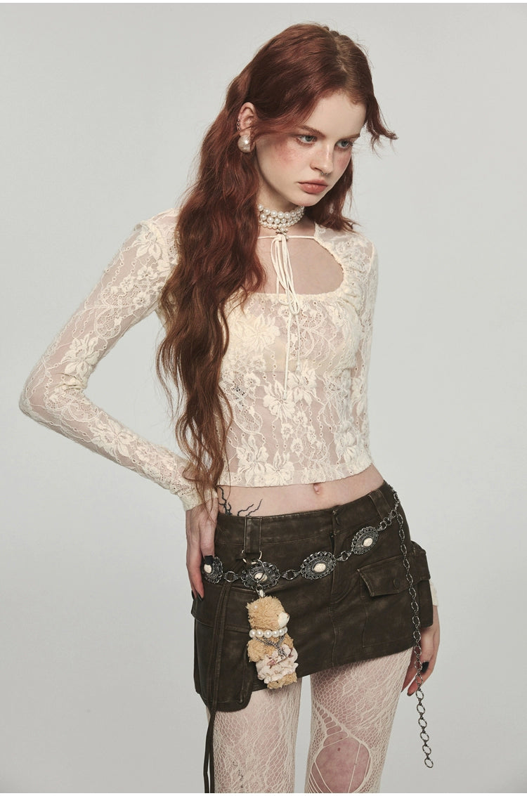 Distressed Washed Leather Bodycon Mini Skirt - CHINASQUAD